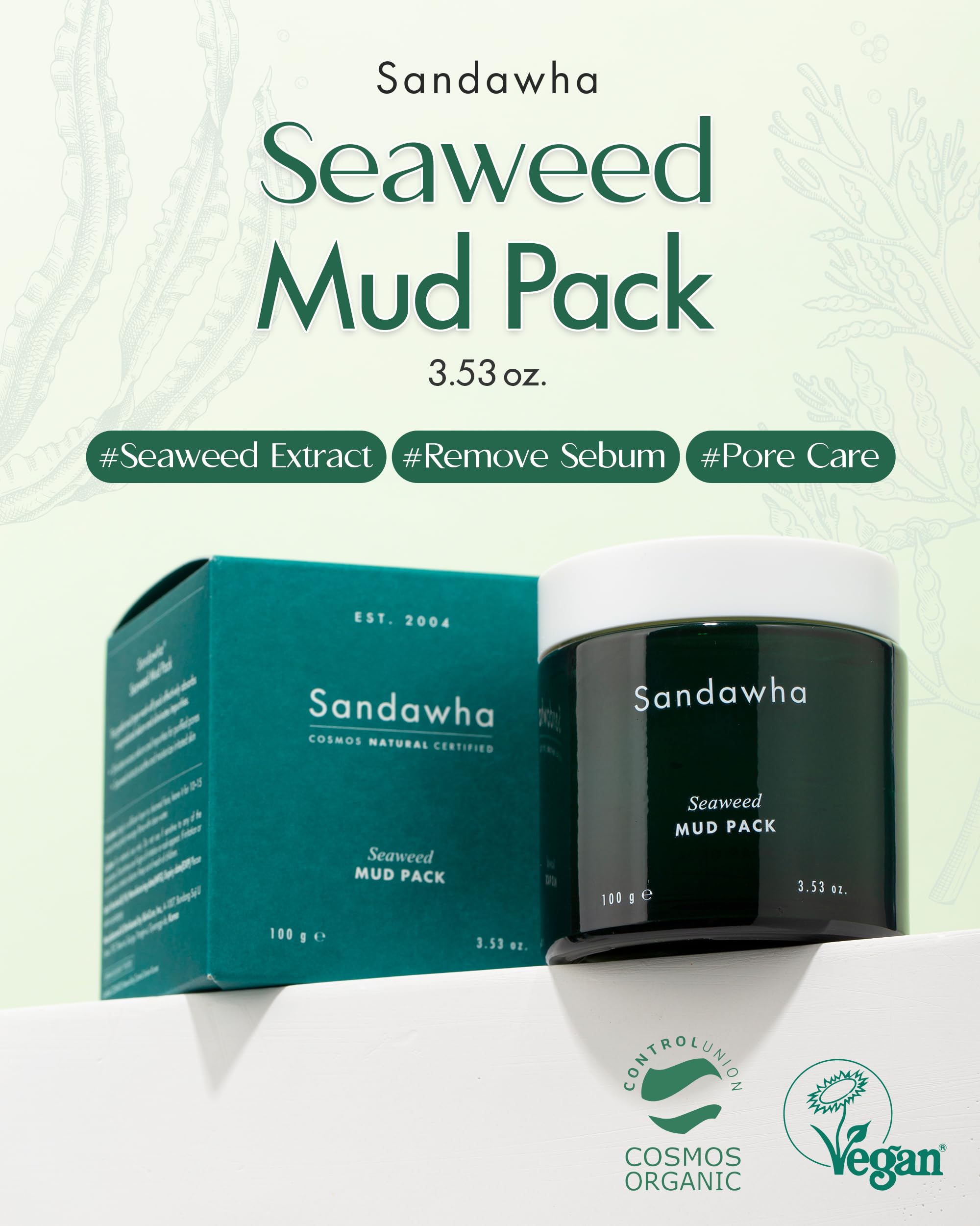 SKINCURE Vegan Seaweed Mud Mask with Kaolin & Bentonite - Deep Pore Detoxifying & Cleansing Face Clay Mask for Sensitive Skin, Tightens Pores & Controls Oil - 3.5oz for Women & Men | Perfect for Spa Days, Acne Treatment & Daily Skincare Routine