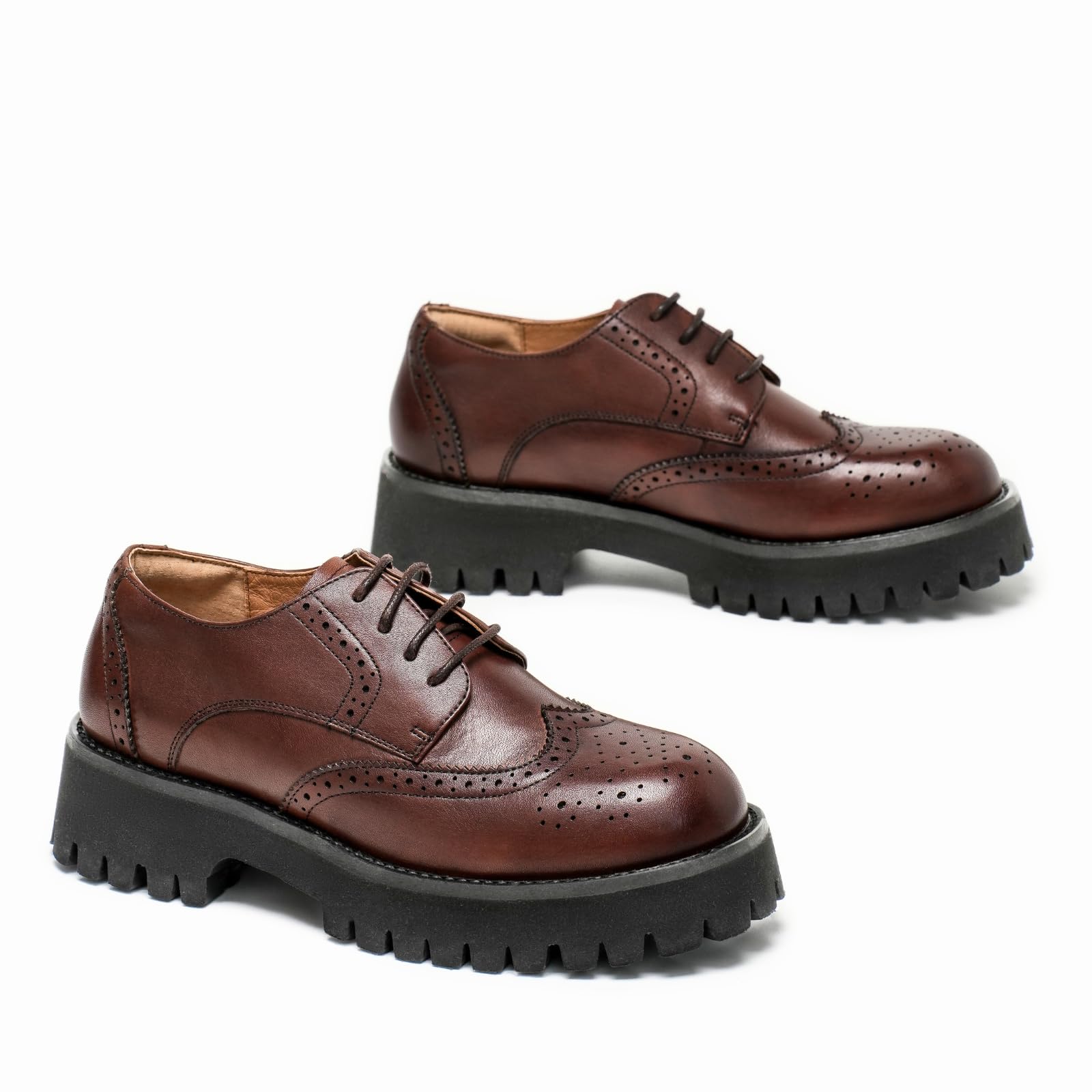 BEAU TODAY Women's Chunky Leather Lace-Up Oxford Shoes - Comfortable Platform Business & Casual Dress Shoes for Office, Work & Everyday Wear