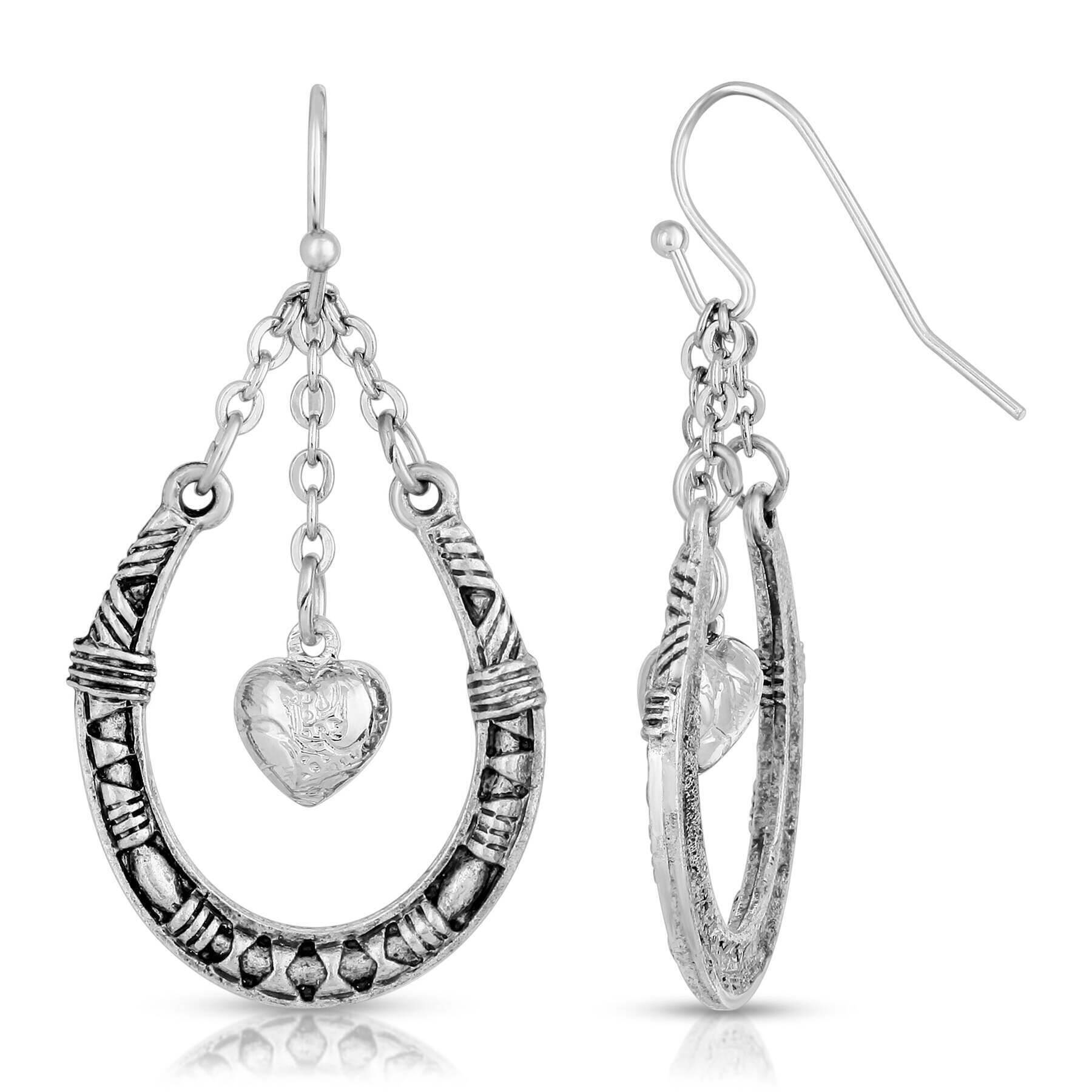1928 Vintage Horseshoe & Heart Dangling Earrings for Women - Elegant Chain Drop Earrings for Party, Wedding & Everyday Wear