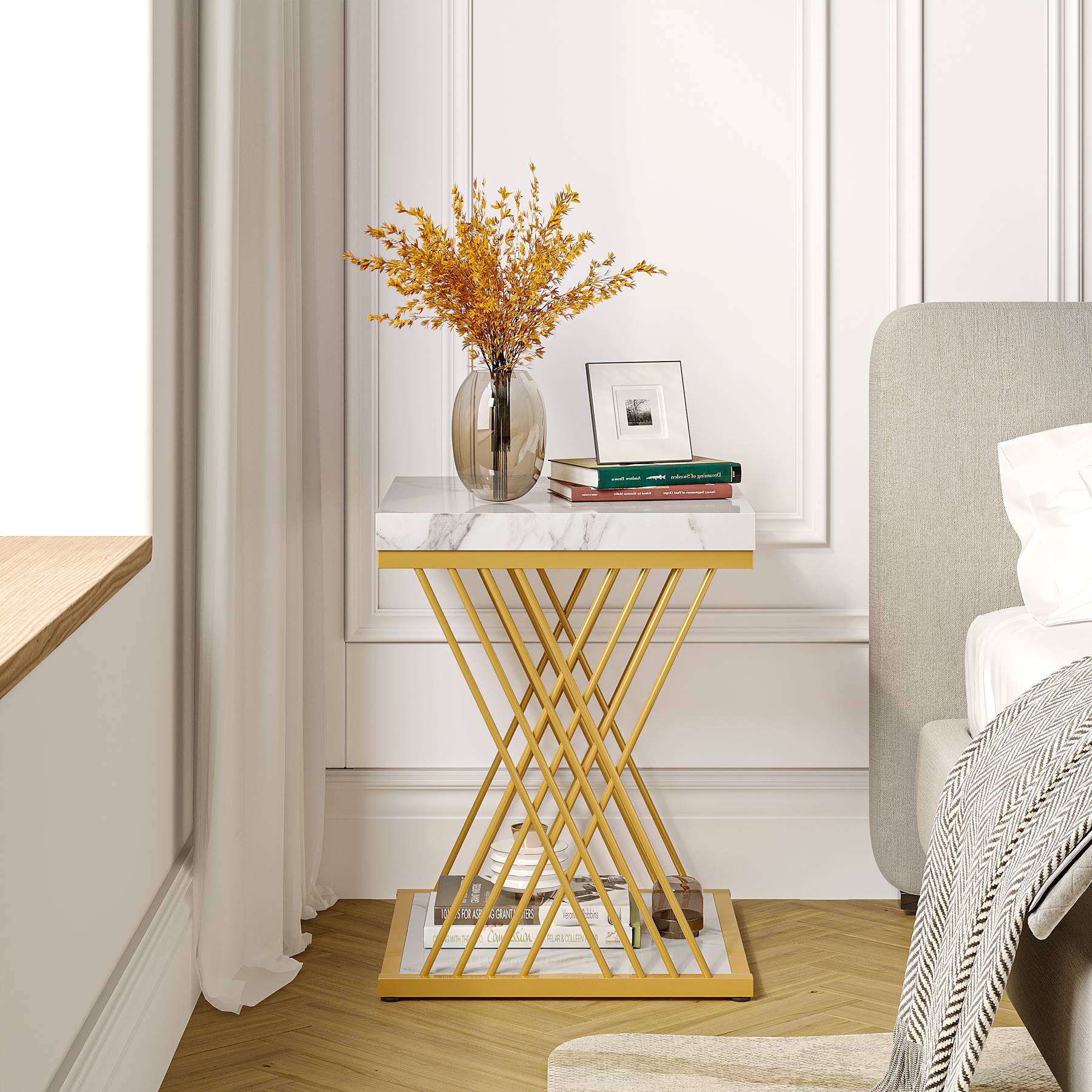 Modern Square End Table with 2-Tier Storage - Stylish Side Table & Bedside Nightstand for Living Room, Bedroom, or Office