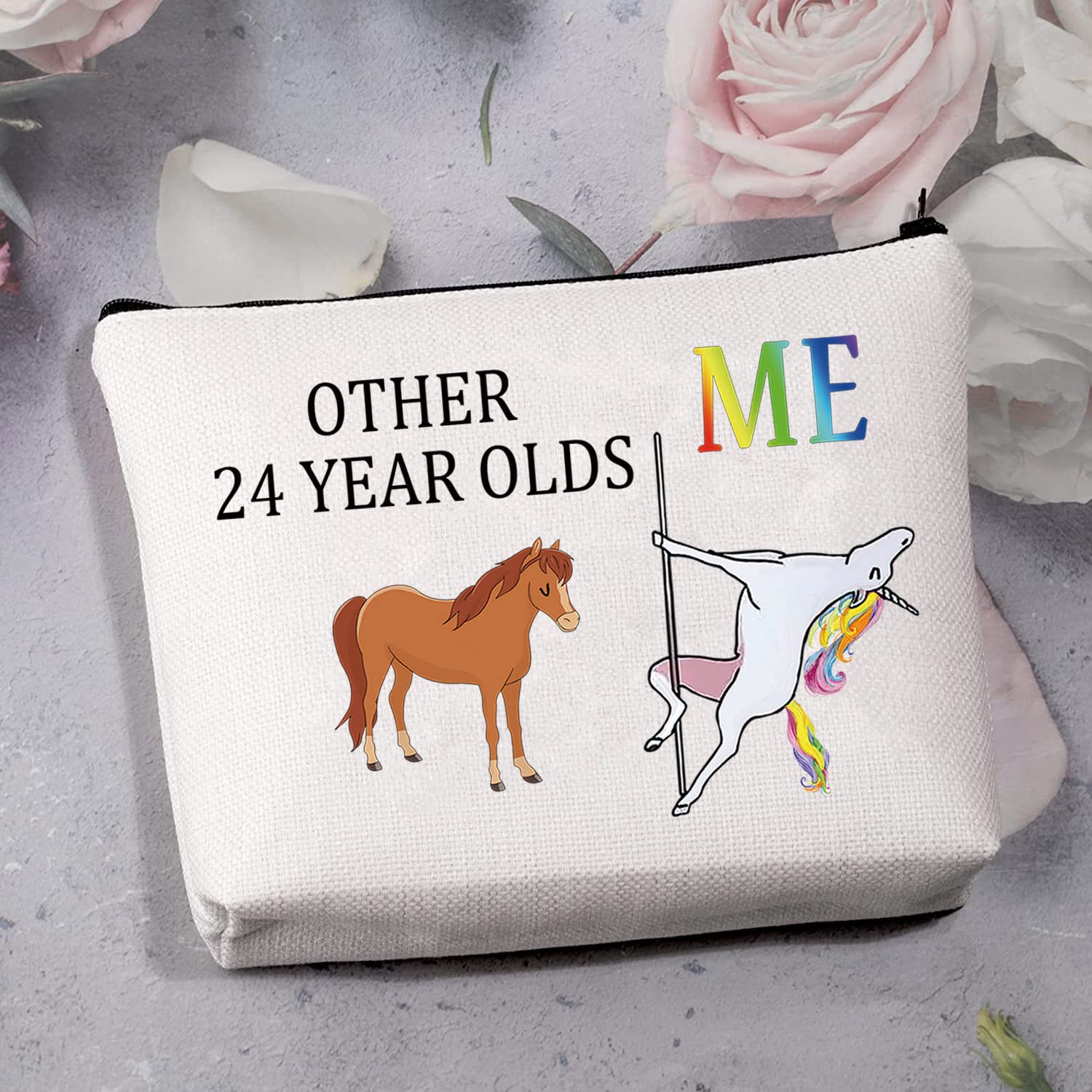 24th Birthday Gifts for Women - Funny Unicorn Makeup Cosmetic Bag for 24 Year Old | Unique Turning 24 Present for Her | Perfect for Travel, College Dorm & Birthday Parties