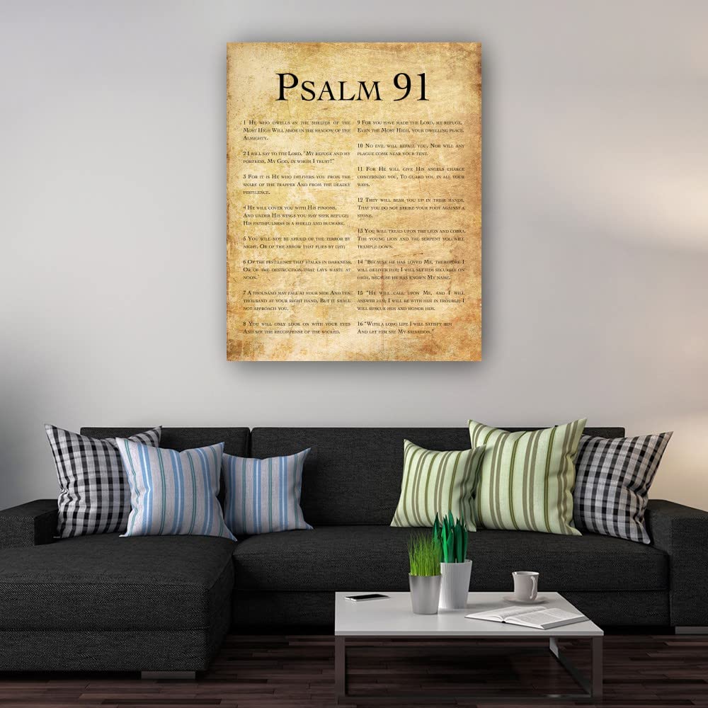 Psalm 91 Bible Verse Wall Art - 16x24 Inch (40x60cm) Unframed Canvas Print, Vertical Scripture Decor for Living Room, Kitchen & Bathroom - Inspirational Christian Home Decor & Gift Idea