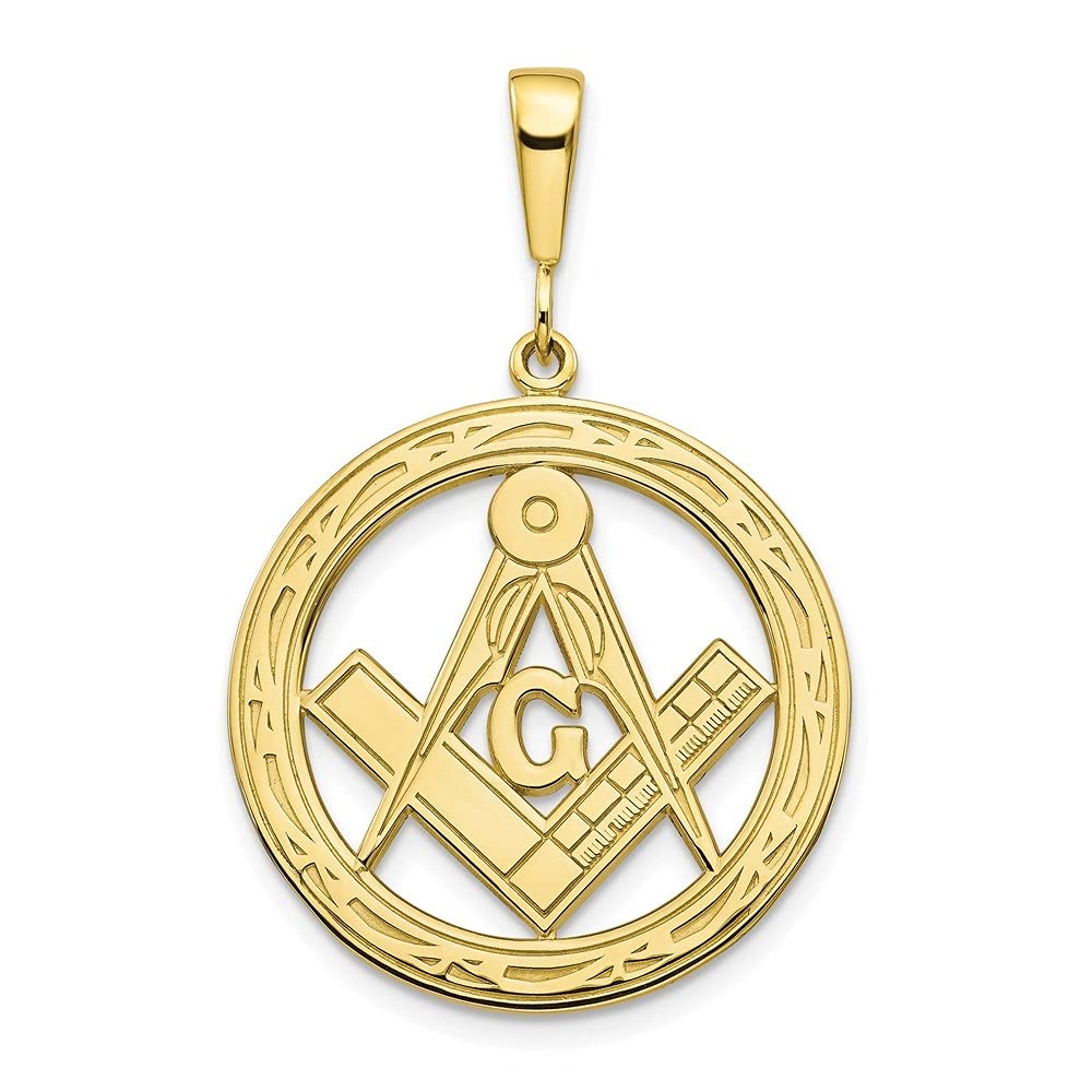 10K Yellow Gold Masonic Symbol Charm Pendant Necklace for Women - 35mm x 23mm Fine Jewelry - Perfect for Freemason Gifts, Special Occasions & Everyday Wear