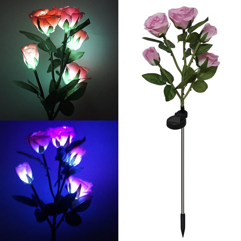 Uonlytech 5 Heads Solar Rose Garden Lights - Waterproof Outdoor Solar Flower Lights for Lawn, Pathway, Yard Decoration - Romantic Night Light for Garden, Patio, Wedding & Landscape Lighting