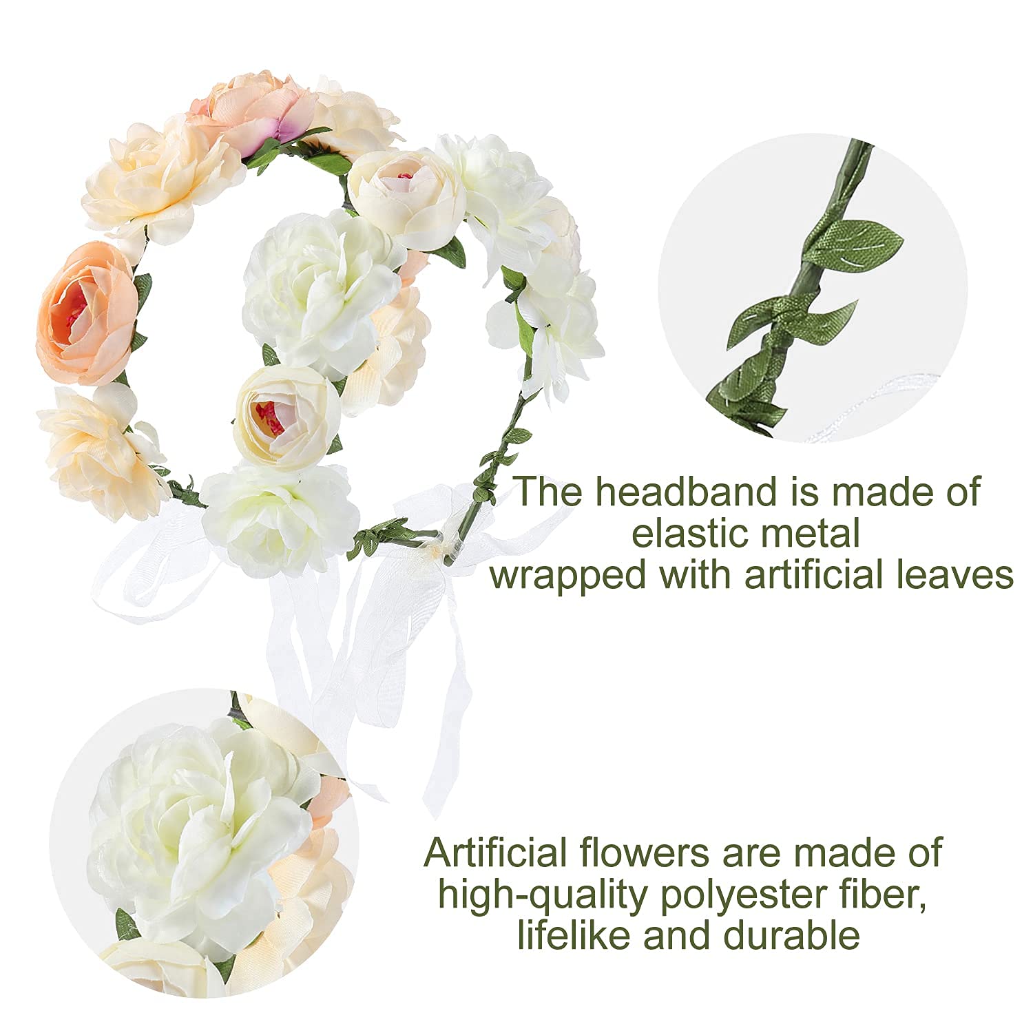 4 Pack Handmade Adjustable Floral Rose Wreath Crown Headbands - Elegant Wedding & Party Hair Accessories for Women, Brides, Bridesmaids, Girls & Teens | Perfect for Boho Weddings, Bridal Showers, Birthday Parties & Photo Shoots