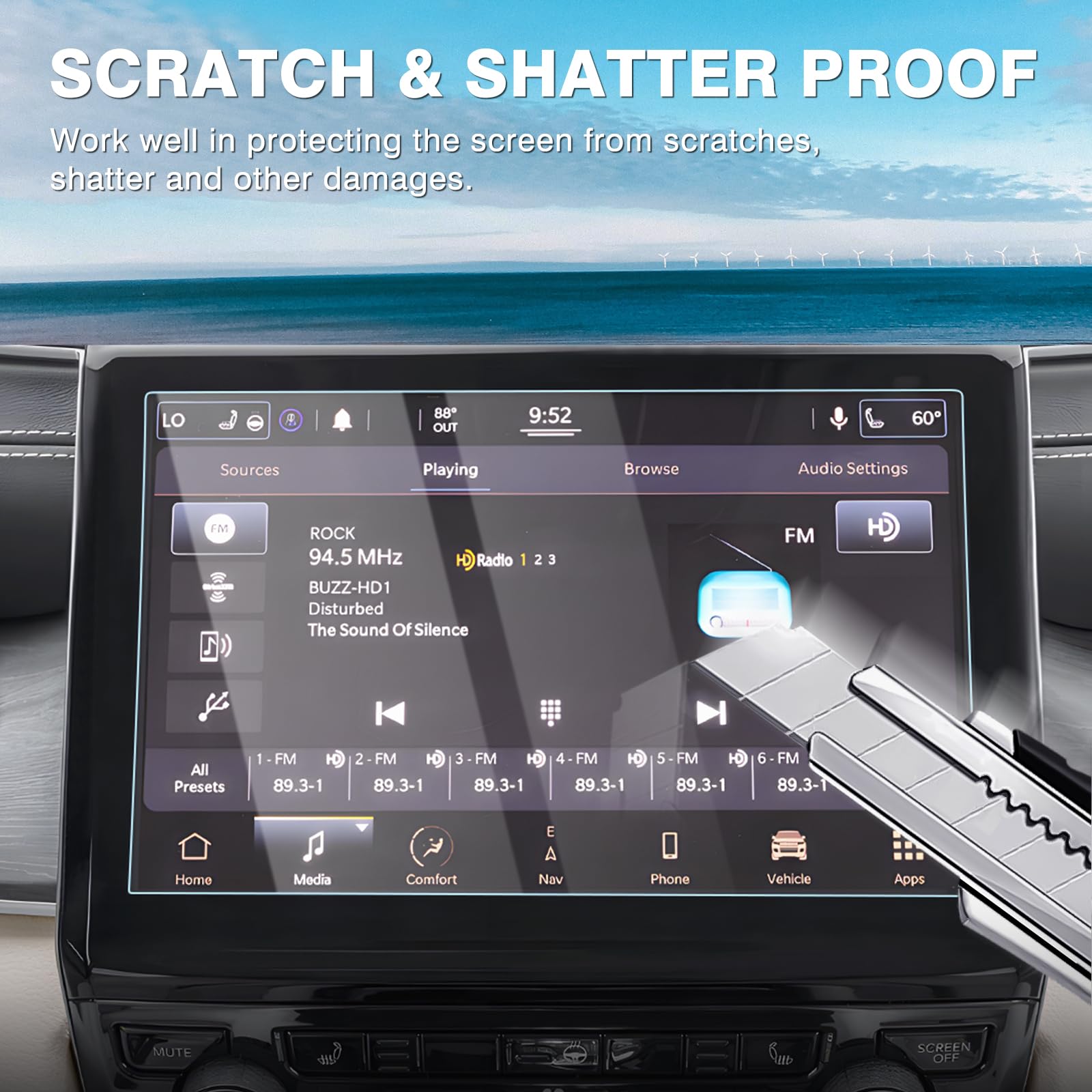 Karltys 2 Pack 10.1-Inch Tempered Glass Screen Protector for 2021-2025 Jeep Grand Cherokee L, Dodge Durango & Chrysler Pacifica - Ultra Clear Anti-Glare Touch Screen Protector - Perfect for Road Trips, Daily Commuting & Touchscreen Protection