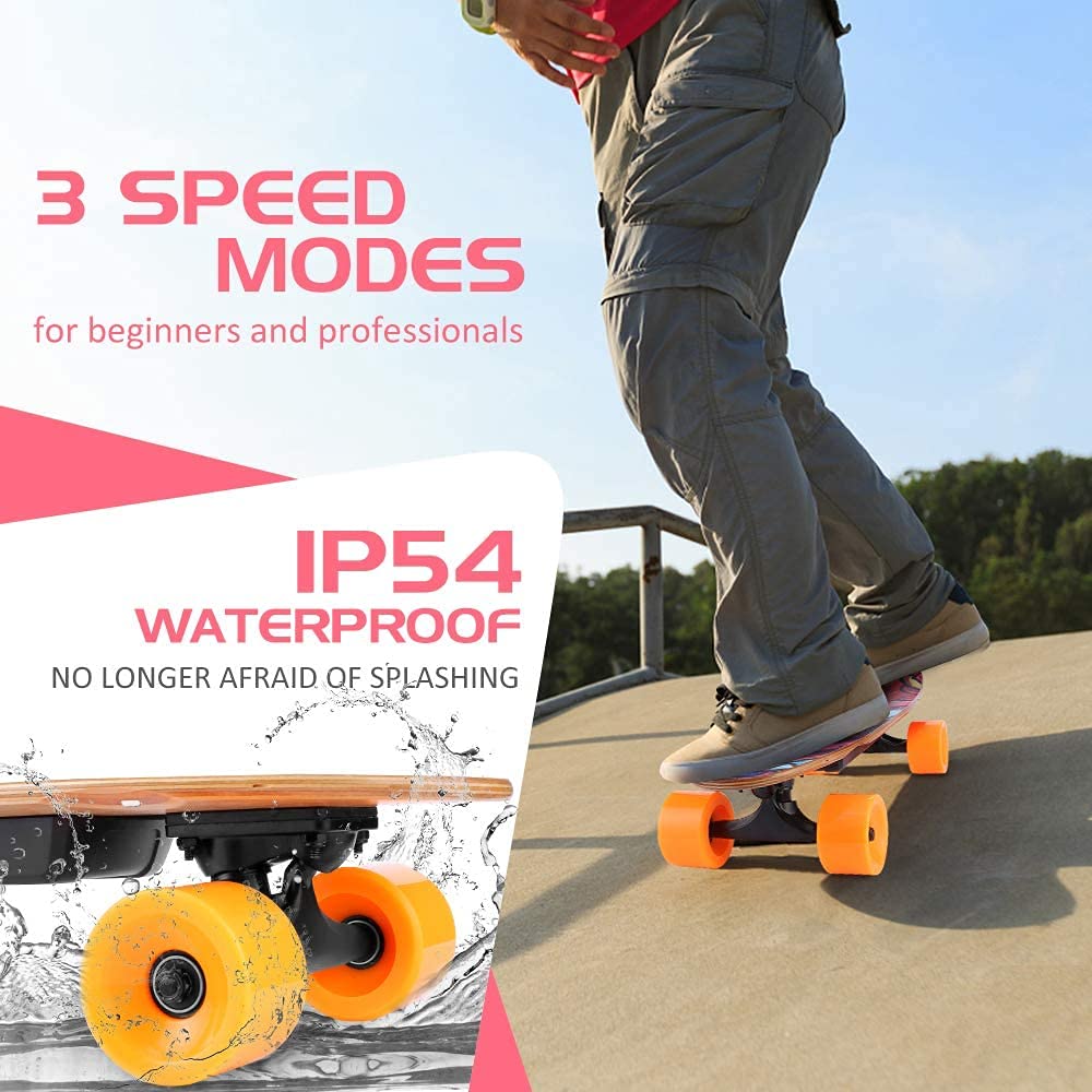 Caroma Electric Skateboard with Remote Control - 12.4 MPH Max Speed, 8 Mile Range - 3 Speed Modes Electric Longboard for Adults & Teens - Perfect for Commuting, Campus Travel & Outdoor Adventures