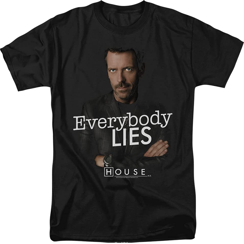 Dr. House Everybody Lies TV Show Quote Black T-Shirt for Men & Women - Adult Medium Size - Perfect for Halloween, Cosplay & Fan Gifts