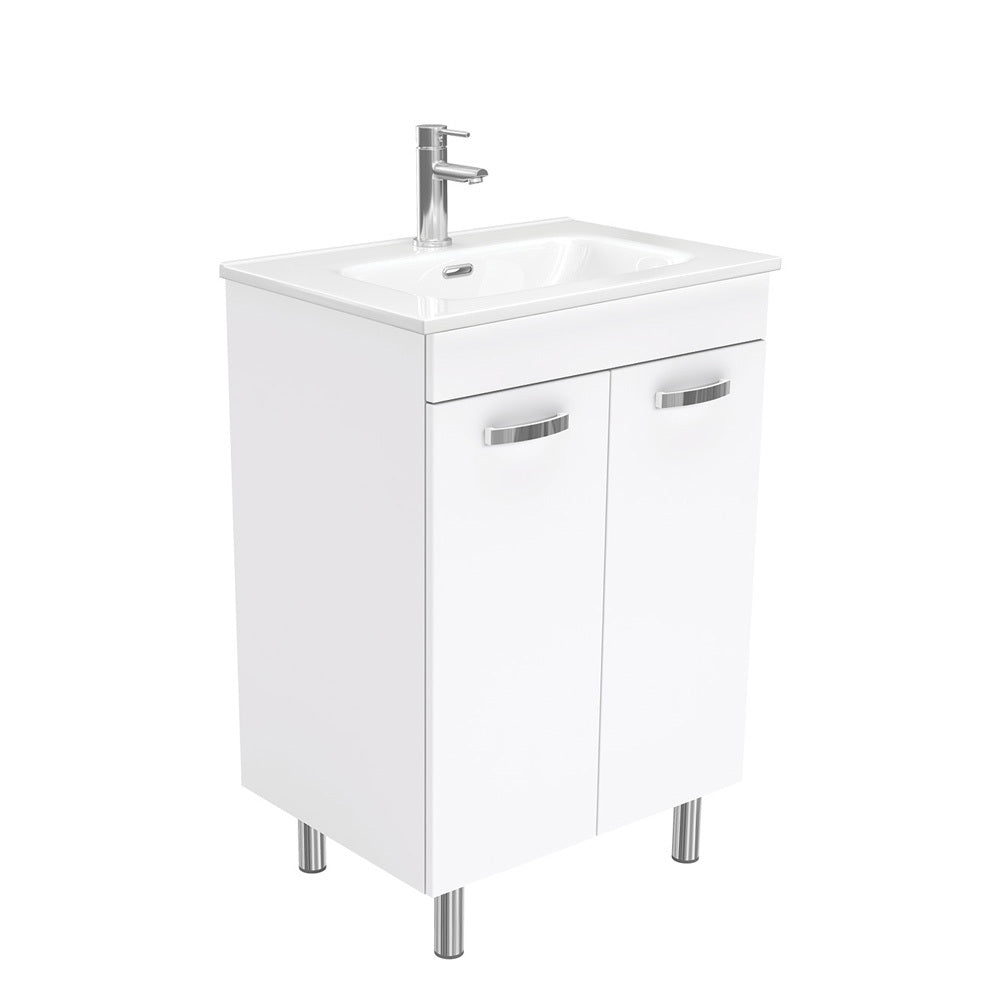 Fienza JOL60NLW Joli Unicab 600mm Vanity on Legs, Gloss White - Modern Bathroom Sink Cabinet for Small Spaces, Perfect for Apartments and Powder Rooms