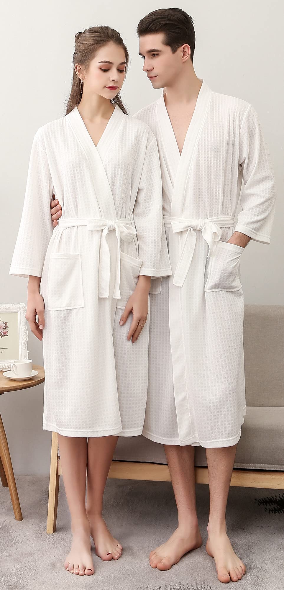 Cromoncent Women's Knee Length Soft Lightweight Waffle Spa Robe - Cozy Kimono Bathrobe for Women & Men - Perfect for Spa, Bath, Lounge & Relaxation at Home