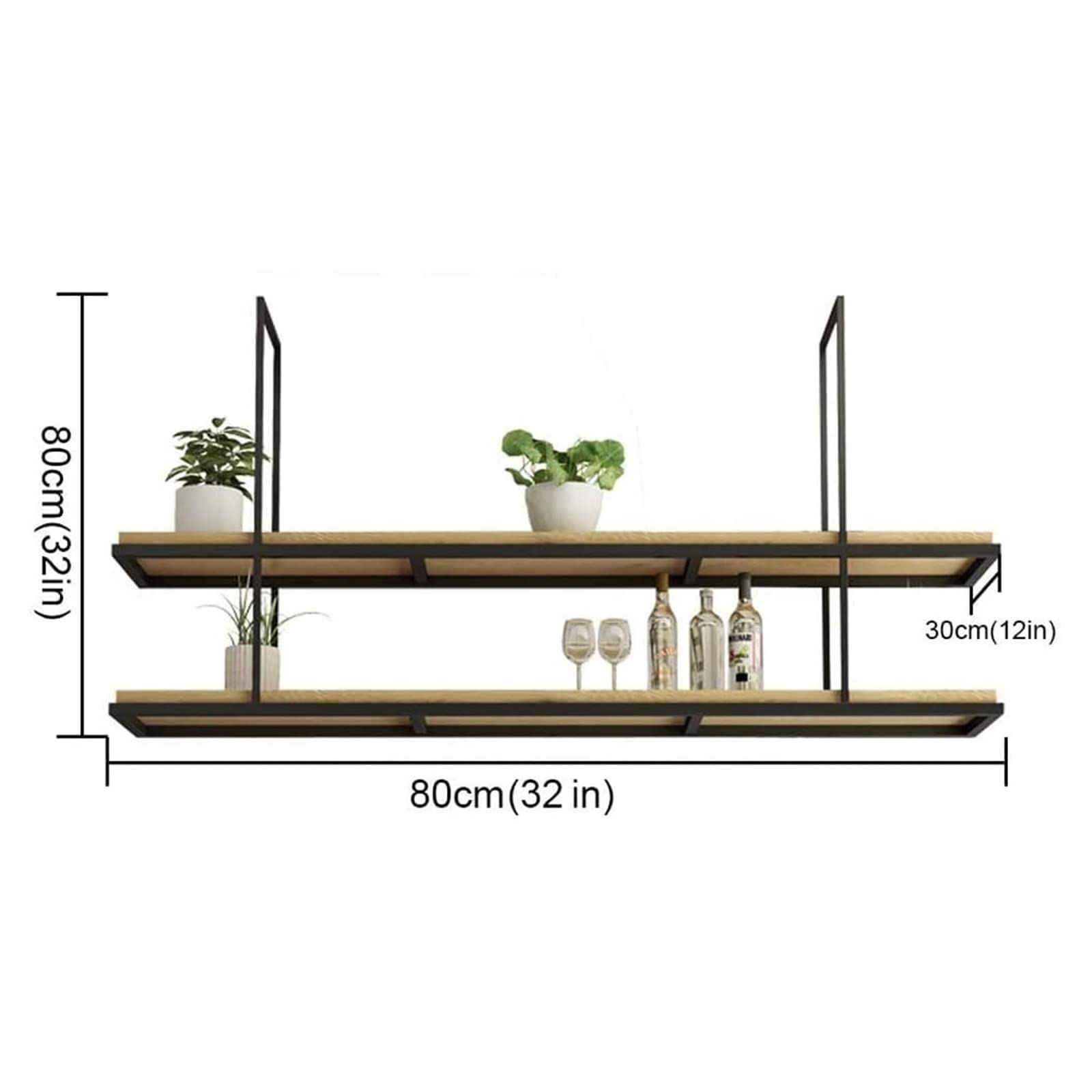 American Style Hanging Floating Shelf - Solid Wood Ceiling Wine Rack & Bookshelf, LOFT Wall Mounted Wrought Iron Plant Stand for Dining Room, Living Room, Bar Decor | Perfect for Wine Storage, Book Display & Indoor Plant Decorating
