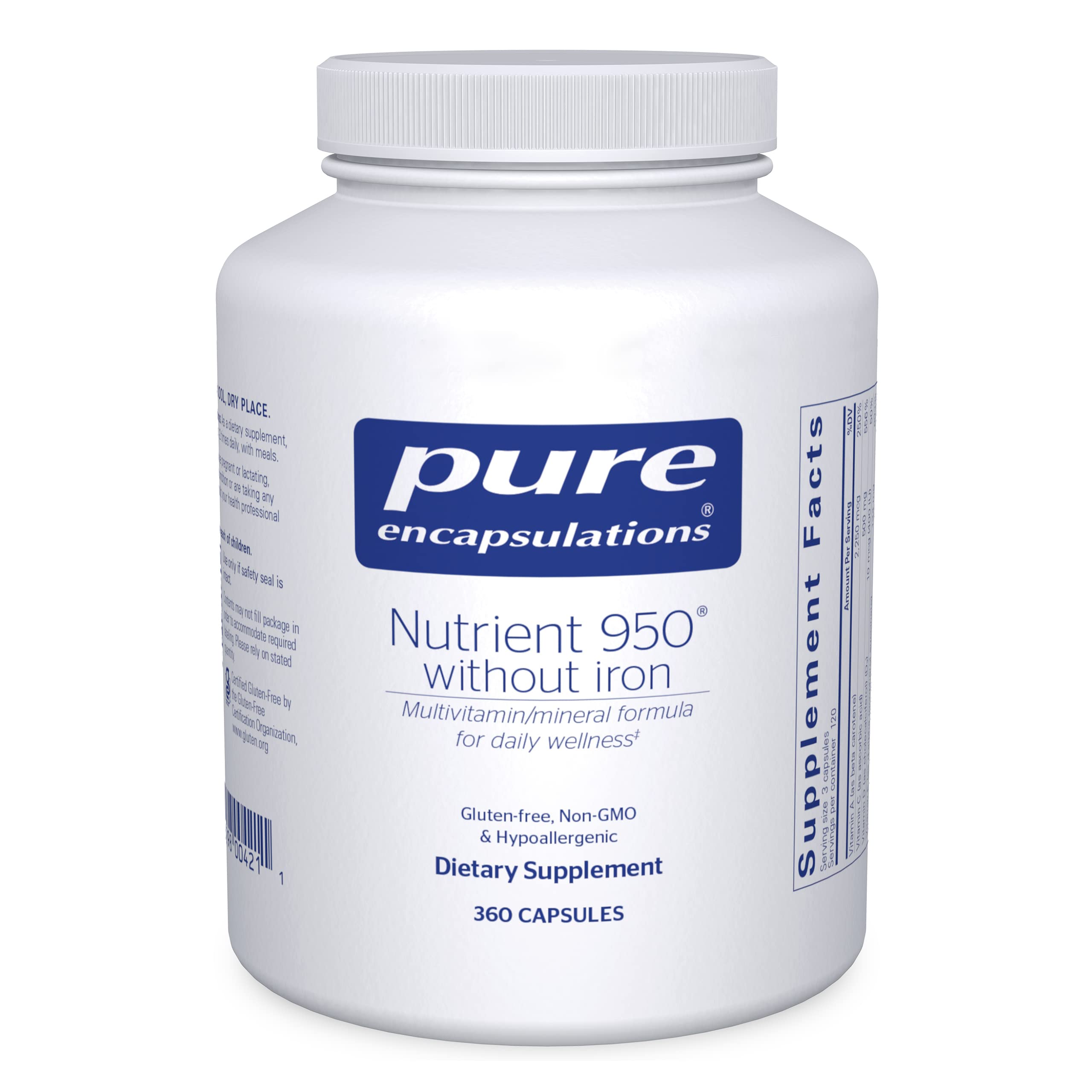 Pure Encapsulations Nutrient 950 Multivitamin Without Iron - 360 Capsules | Supports Heart, Immune & Cellular Health, Bone Strength, Hormone Balance & Metabolism* | Daily Wellness Supplement for Active Adults & Seniors