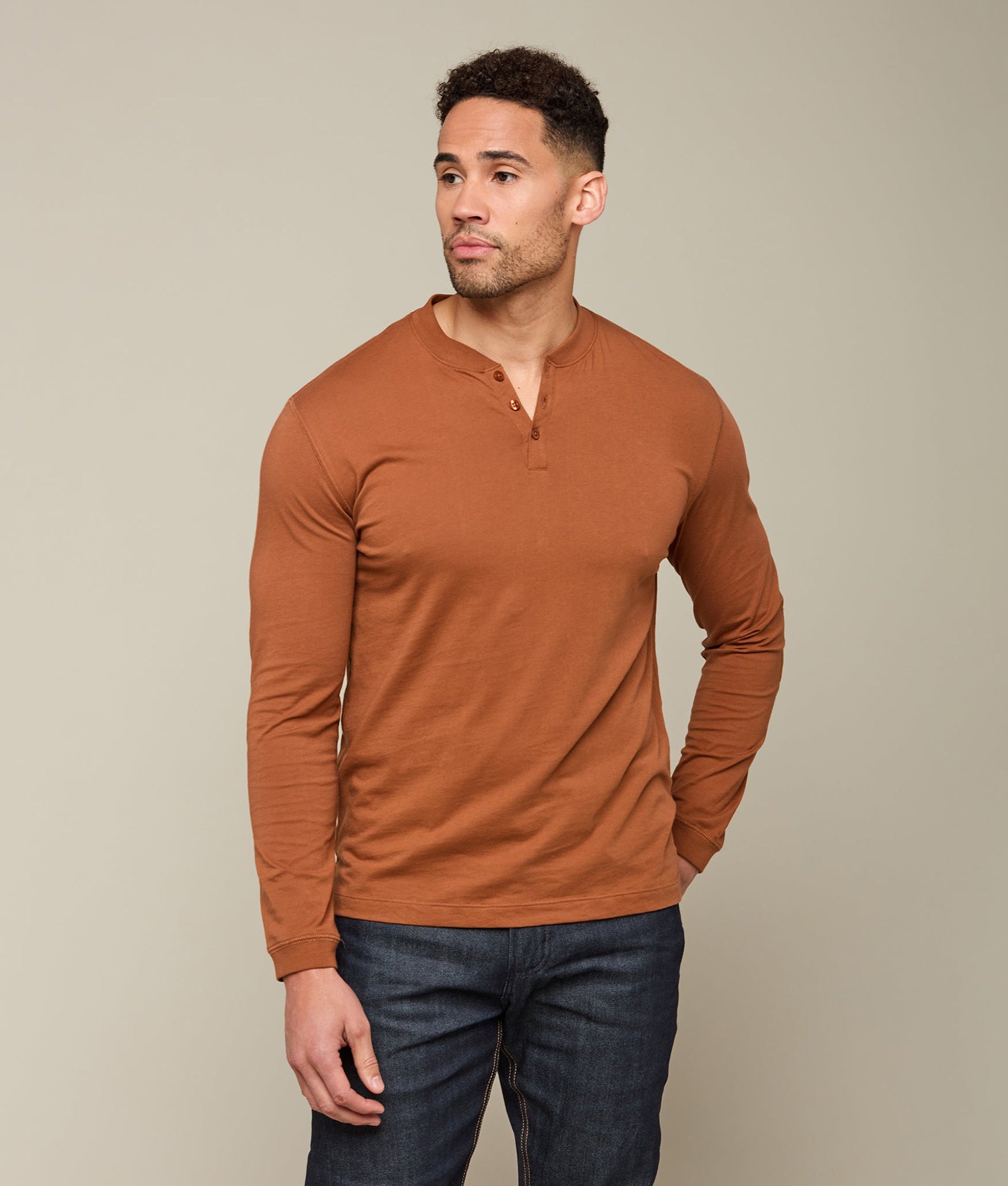 Lucchese Men's Pima Cotton Henley Shirt - Soft & Breathable Brick Red Top for Casual Wear & Outdoor Activities