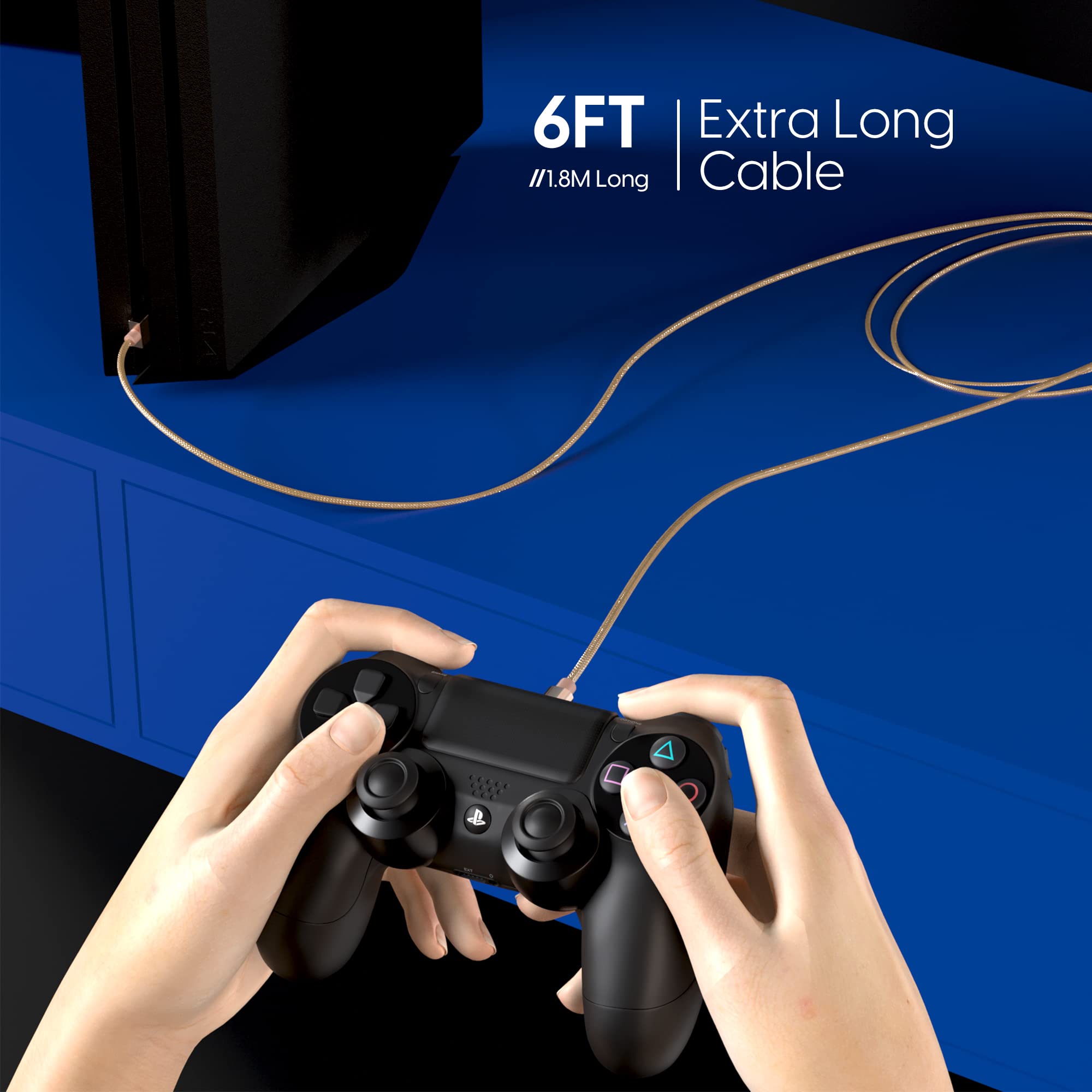 TalkWorks 6ft Nylon Braided Micro USB Charging Cable - Fast Charger Cord for PS4 Controller, Durable & Heavy Duty (Gold, 2-Pack) | Perfect for Gaming Sessions & Long Playtime