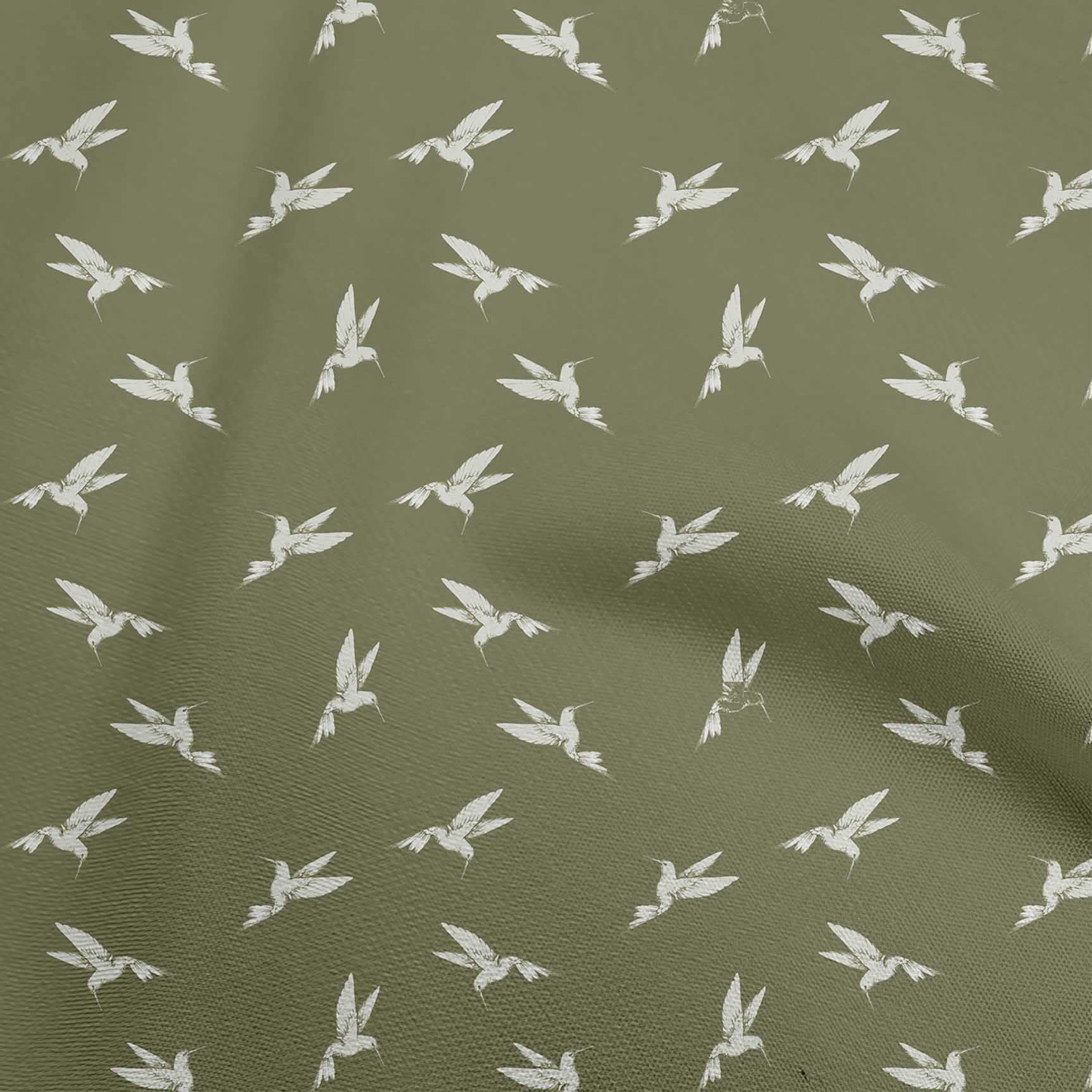 oneOone Viscose Chiffon Olive Green Fabric - 42 Inch Wide Printed Bird Design Sewing Material by The Yard for DIY Clothing, Dresses & Home Decor Projects