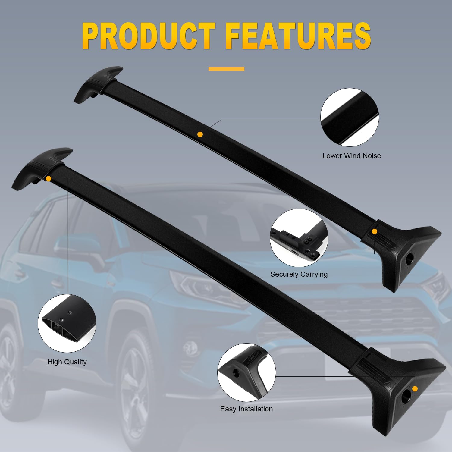 OCPTY Universal Cross Bars Roof Rack - Compatible with Toyota RAV4 2019-2020 Models - Heavy Duty Luggage Racks for Cargo Carrier, Kayak, Canoe, Bike, Snowboard & Ski - Perfect for Road Trips & Outdoor Adventures