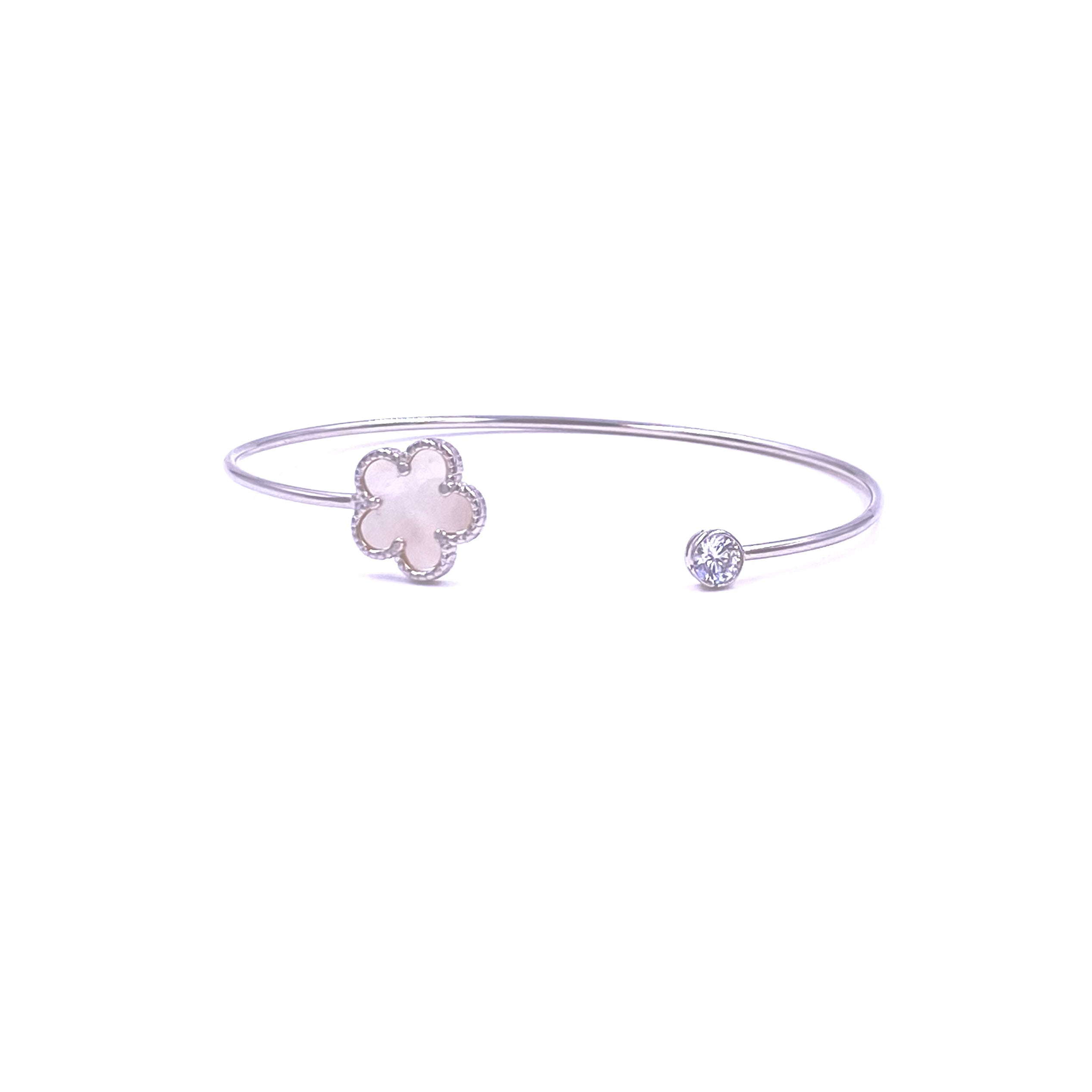 Ashley Gold Stainless Steel Open Clover & Cubic Zirconia Bangle Bracelet - Elegant Jewelry for Women, Perfect for Parties, Weddings & Everyday Wear