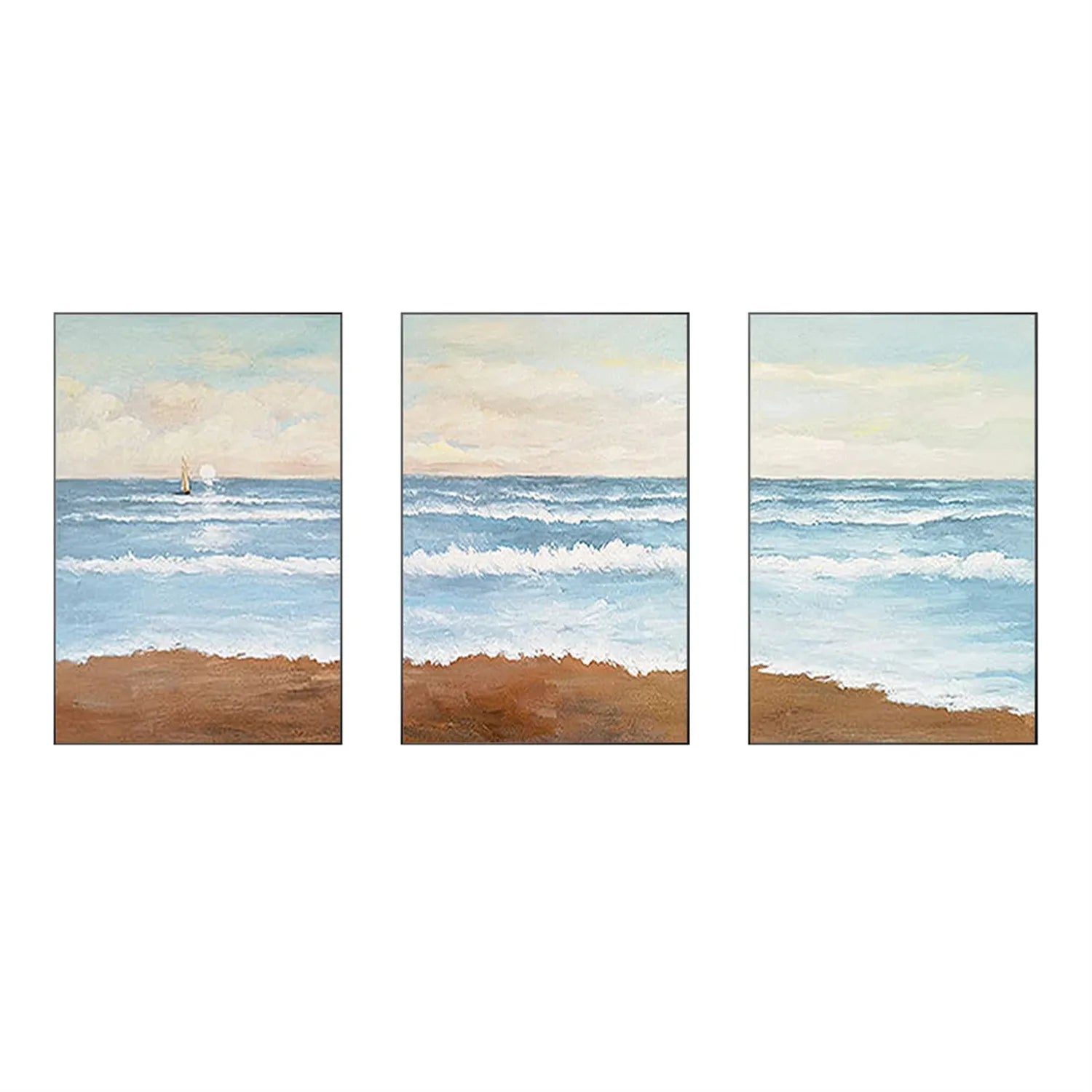 Ocean and Sky Painting Set of 3 - Coastal Wall Art Decor for Living Room, Bedroom & Office | Modern Seascape Canvas Prints | Home & Office Wall Decor