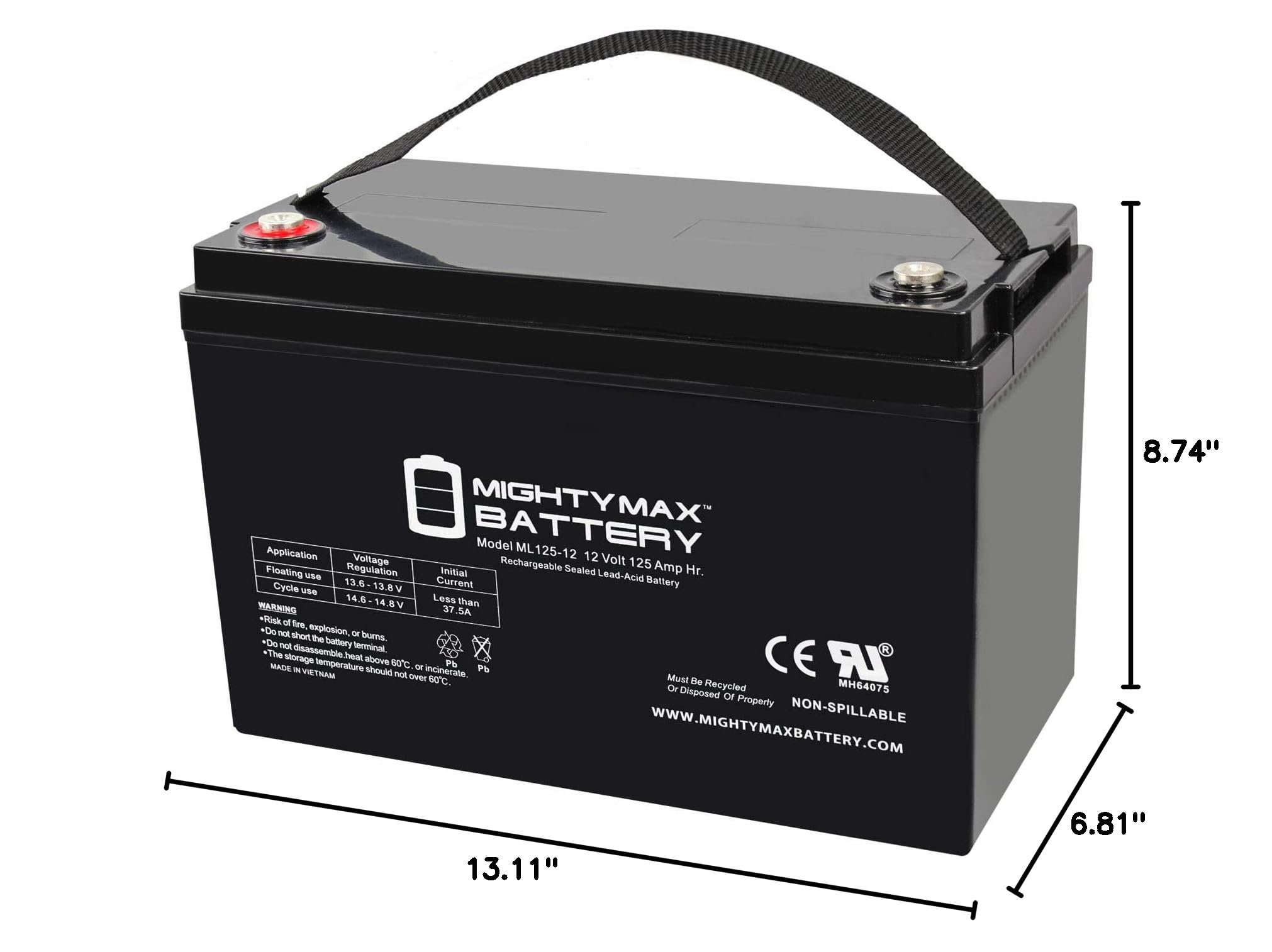 Mighty Max 12V 125AH SLA Rechargeable Battery - Compatible with GOAL ZERO Yeti 1250 Power Station - Perfect for Solar Power Systems, RV, Marine & Off-Grid Applications