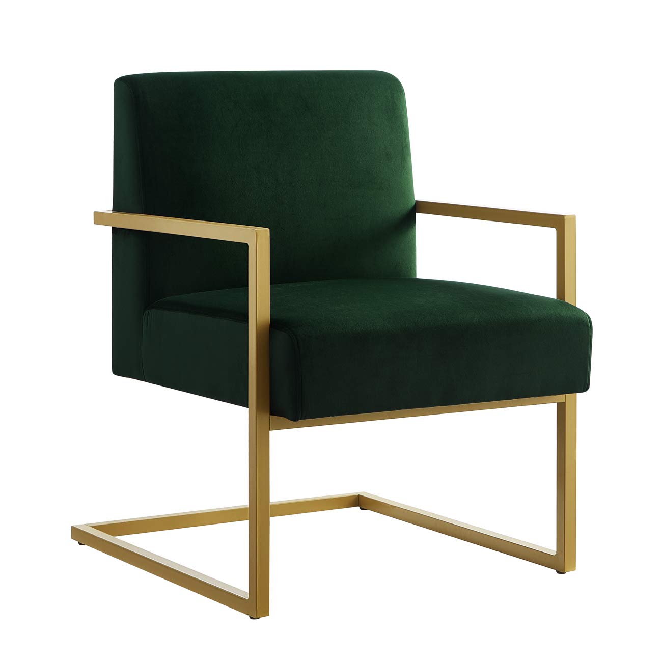 24K Gold Accent Chair - Velvet Cushion & Square Arm Metal Frame - Modern Luxury Living Room Furniture for Home Decor, Office, Lounge, and Reading Nook