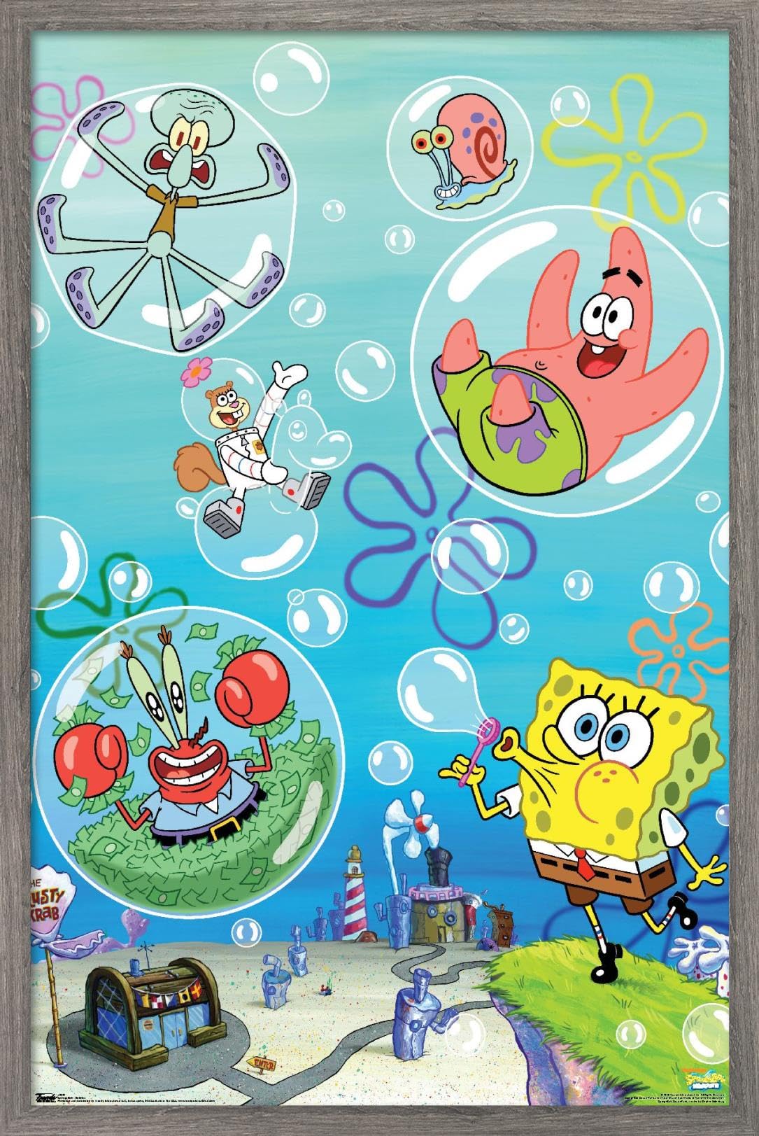 Nickelodeon SpongeBob SquarePants Bubbles Wall Poster - 22.375 x 34 Inches, Premium Barnwood Frame - Perfect for Kids' Rooms, Game Rooms & SpongeBob Fan Decor