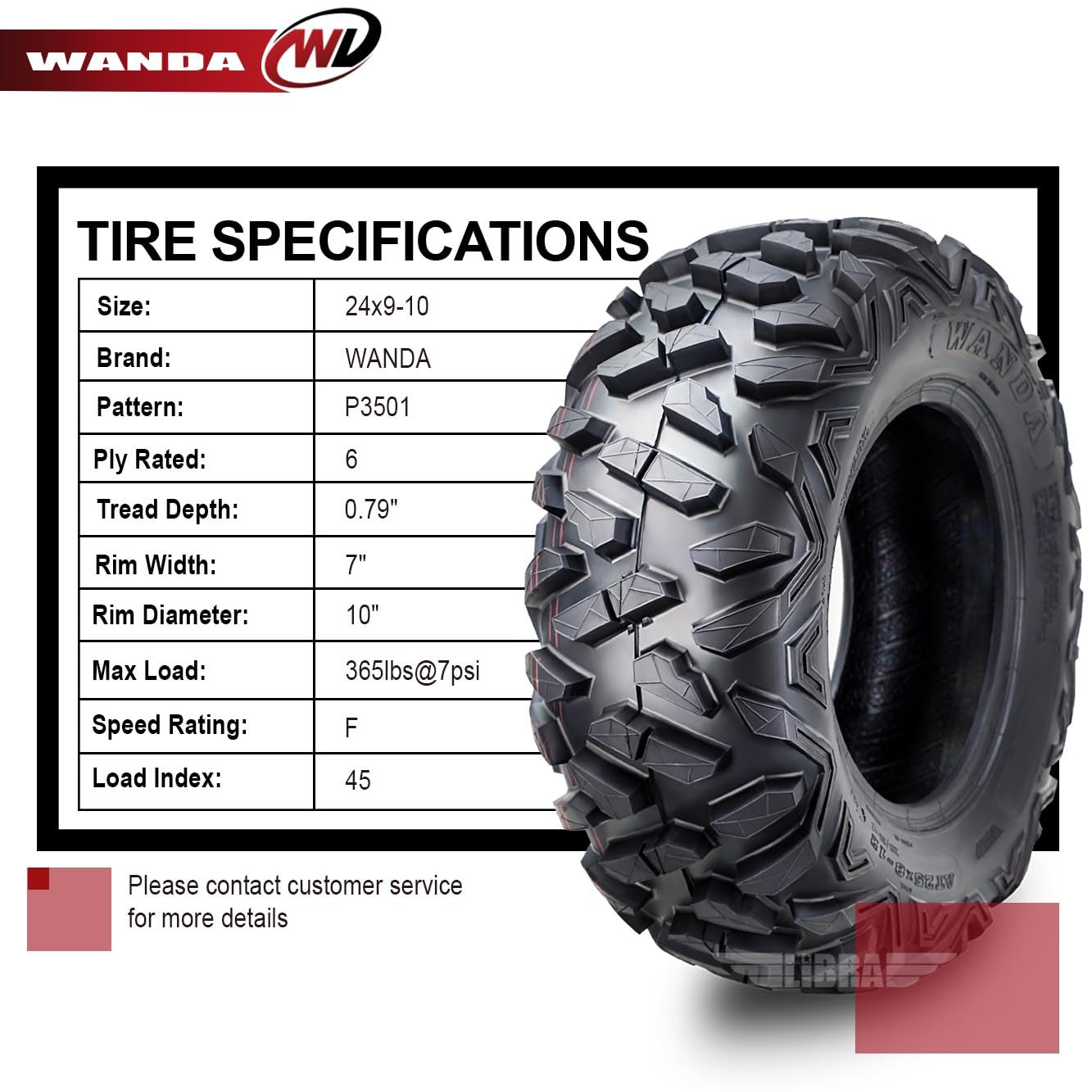 Premium WANDA Set of 2 UTV Tires 24x9-10 6PR for 2005-2016 Kawasaki Mule 610 4x4 Front - Heavy Duty All-Terrain Off-Road Tires for Mud, Sand & Trail Riding
