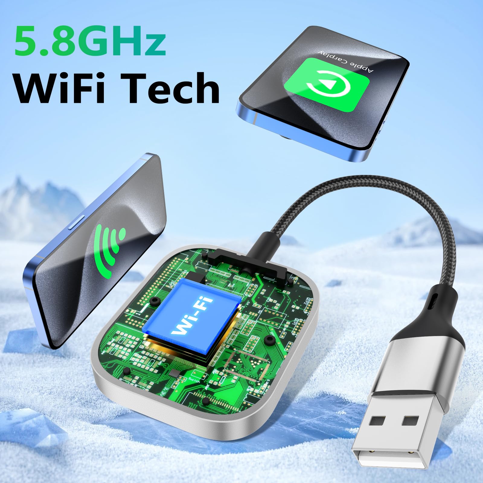 Wireless CarPlay Adapter for iPhone - Convert Wired to Wireless CarPlay Dongle for Apple, Mini Size, Compatible with Cars with Built-in CarPlay, Stable & Fast Connection - Perfect for Commuting, Road Trips & Hands-Free Driving