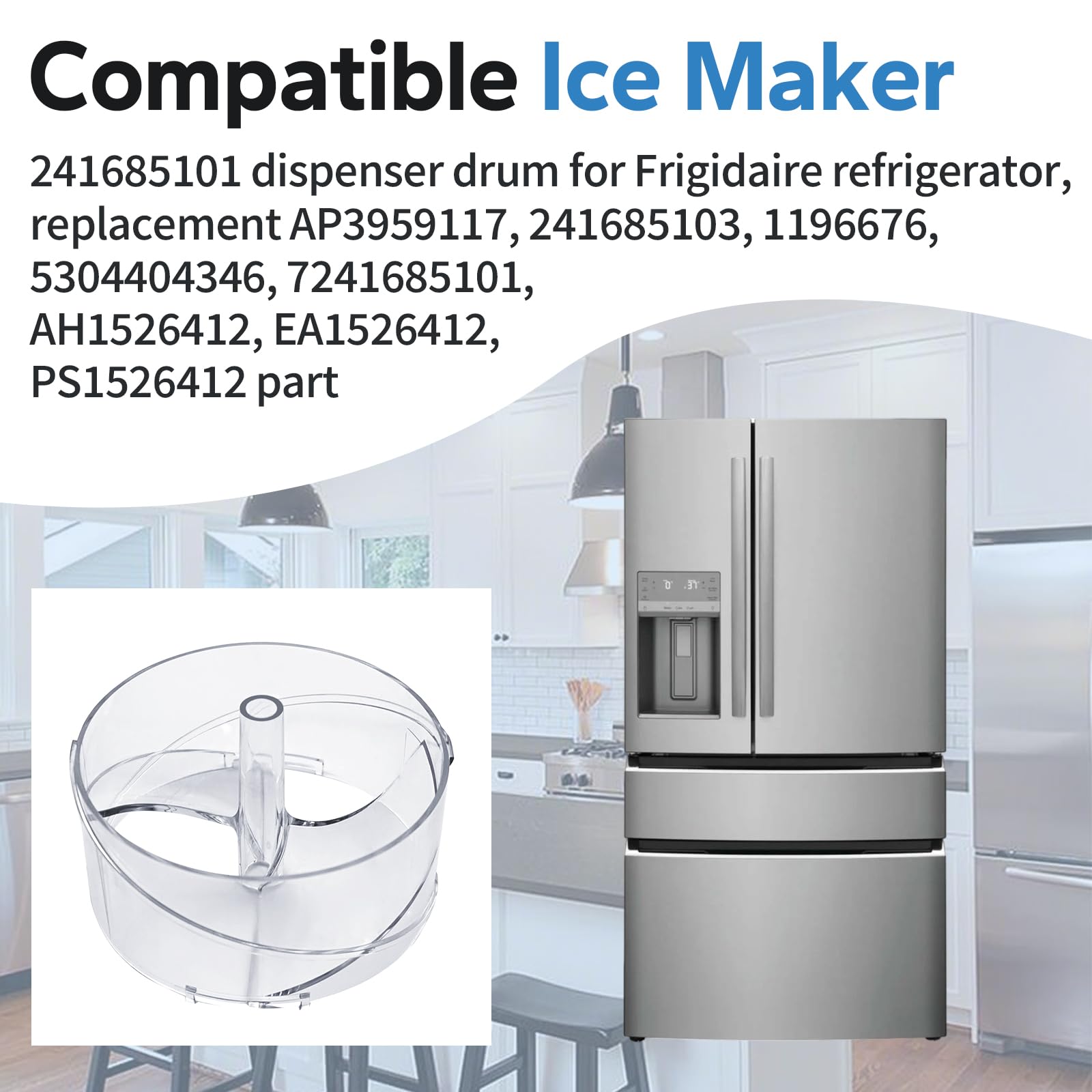 Frigidaire Refrigerator Ice Dispenser Drum Replacement Part - Compatible with AP3959117, 241685103, 1196676, 5304404346, 7241685101 - Perfect for Ice Maker Repair & Home Appliance Maintenance
