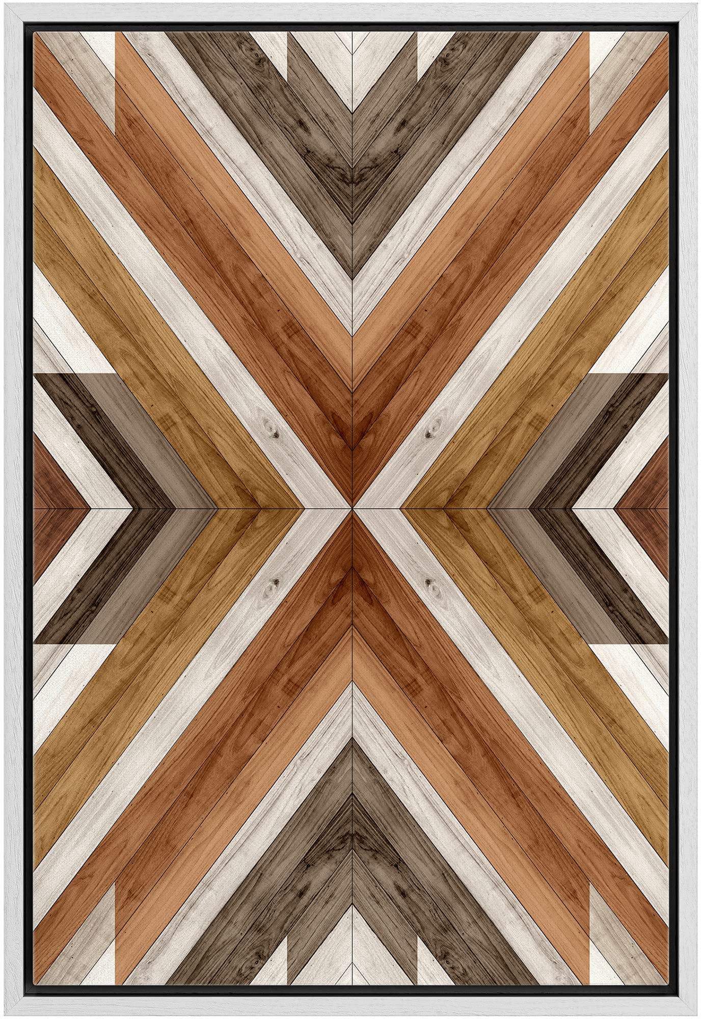 IDEA4WALL Framed Canvas Print - Western Tribal Wood Panel Art, Abstract Landscape Shapes, Modern Nordic Minimal Boho Decor for Living Room, Bedroom, Office - 24