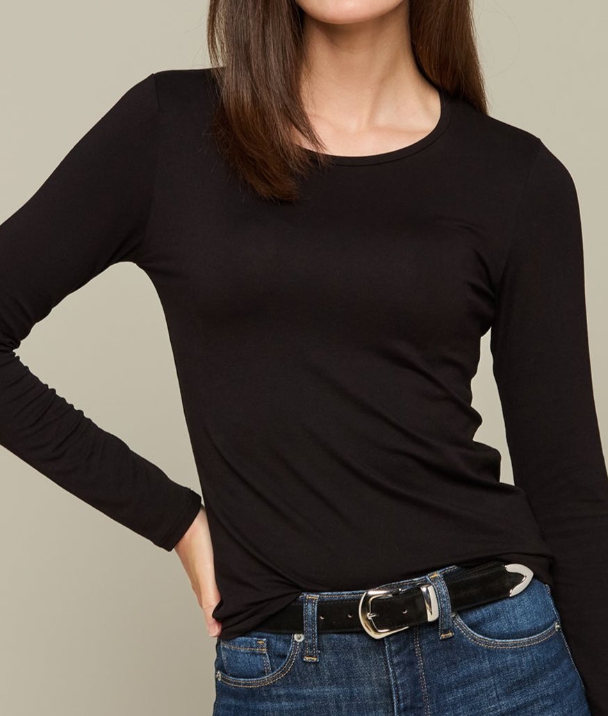 Soft Touch Long Sleeve T-Shirt for Women & Men - Comfortable Cotton Blend Black Top for Everyday Wear, Work & Casual Outfits