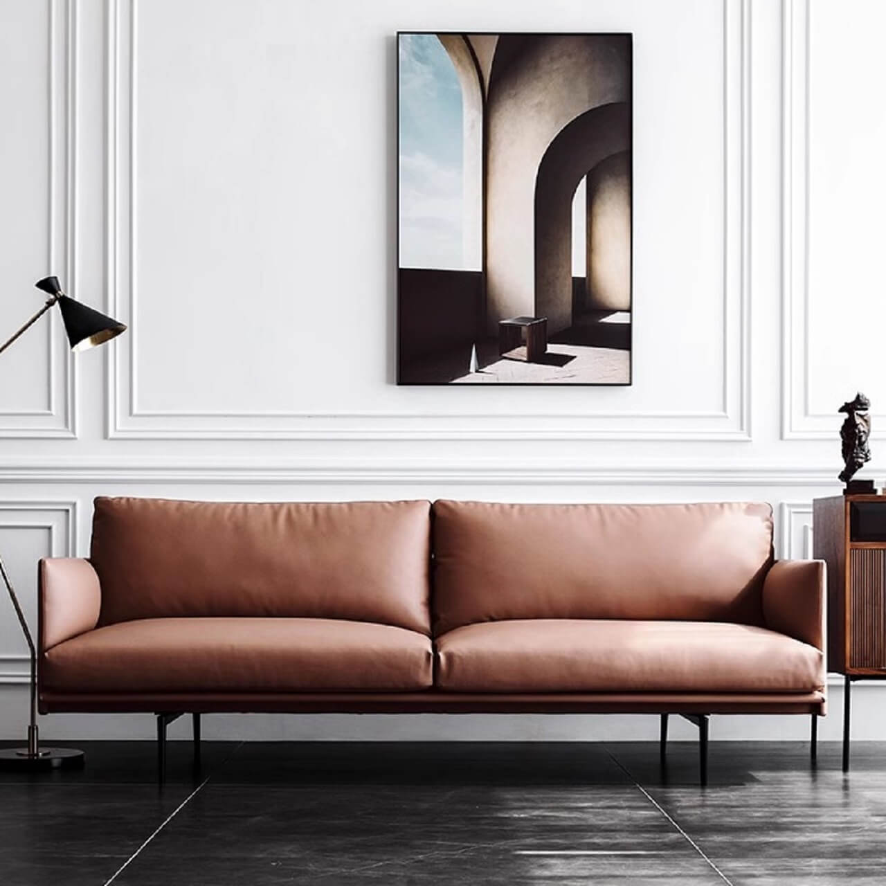 Luxury White Microfiber Leather Sofa - Modern Minimalist Design 87.8