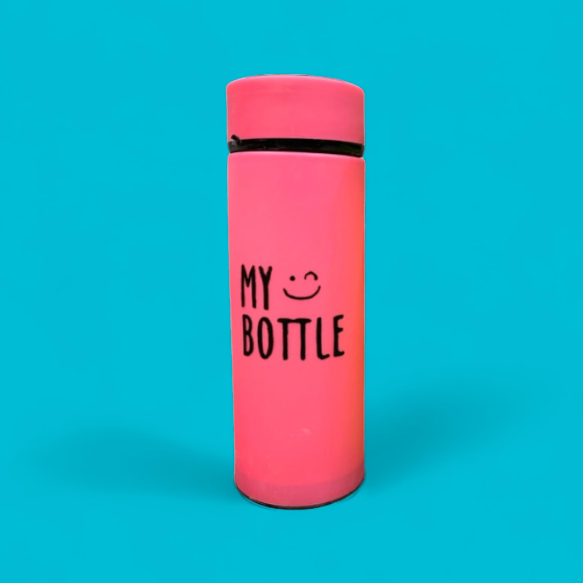 **Insulated 450ml Pink Glass Water Bottle with Plastic Outer Layer - Leak Proof for Hot & Cold Drinks - Perfect for School, Office, Gym & Travel**
