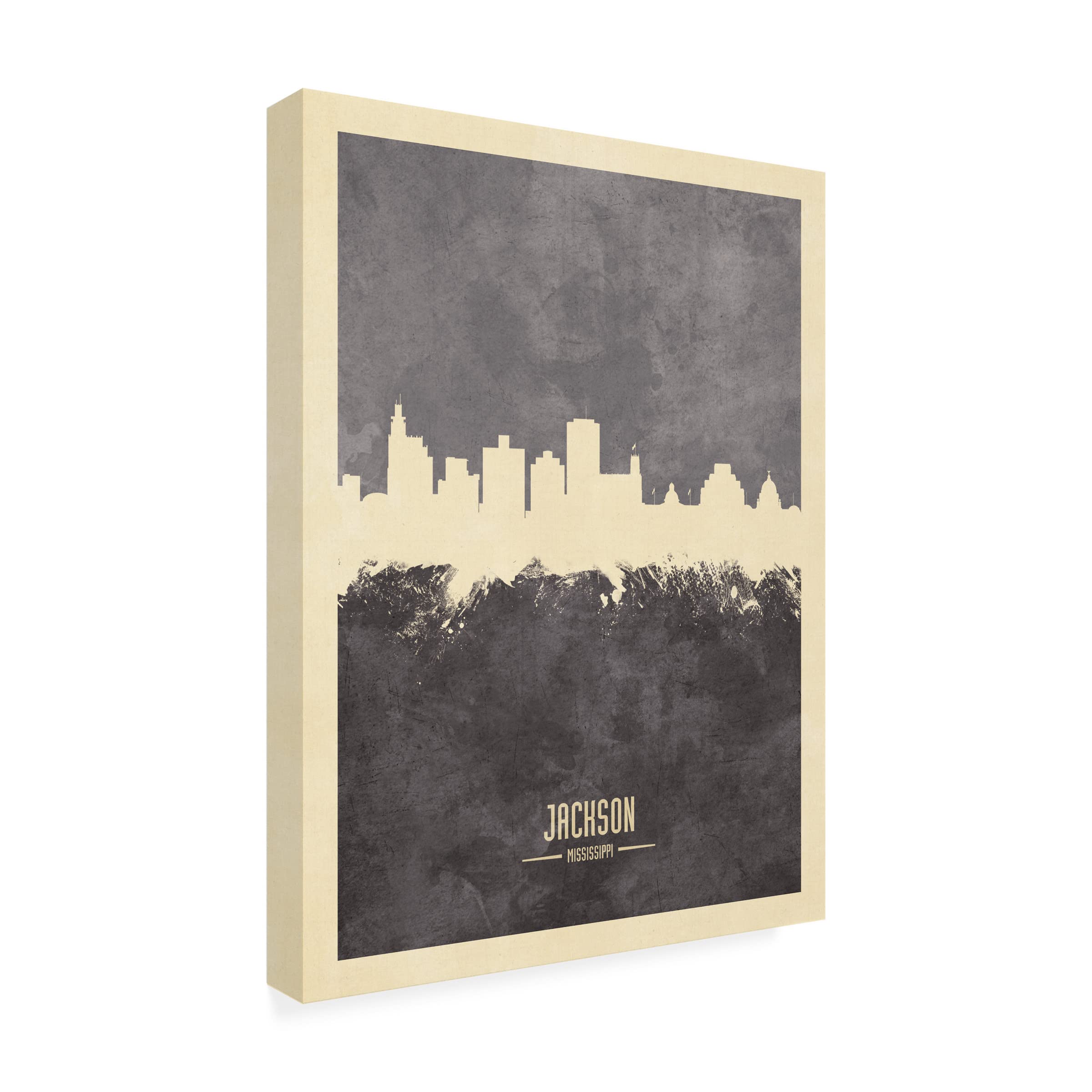 Michael Tompsett Jackson Mississippi Skyline Gray Canvas Wall Art Print - Modern Home & Office Decor for Living Room, Bedroom, or Gift