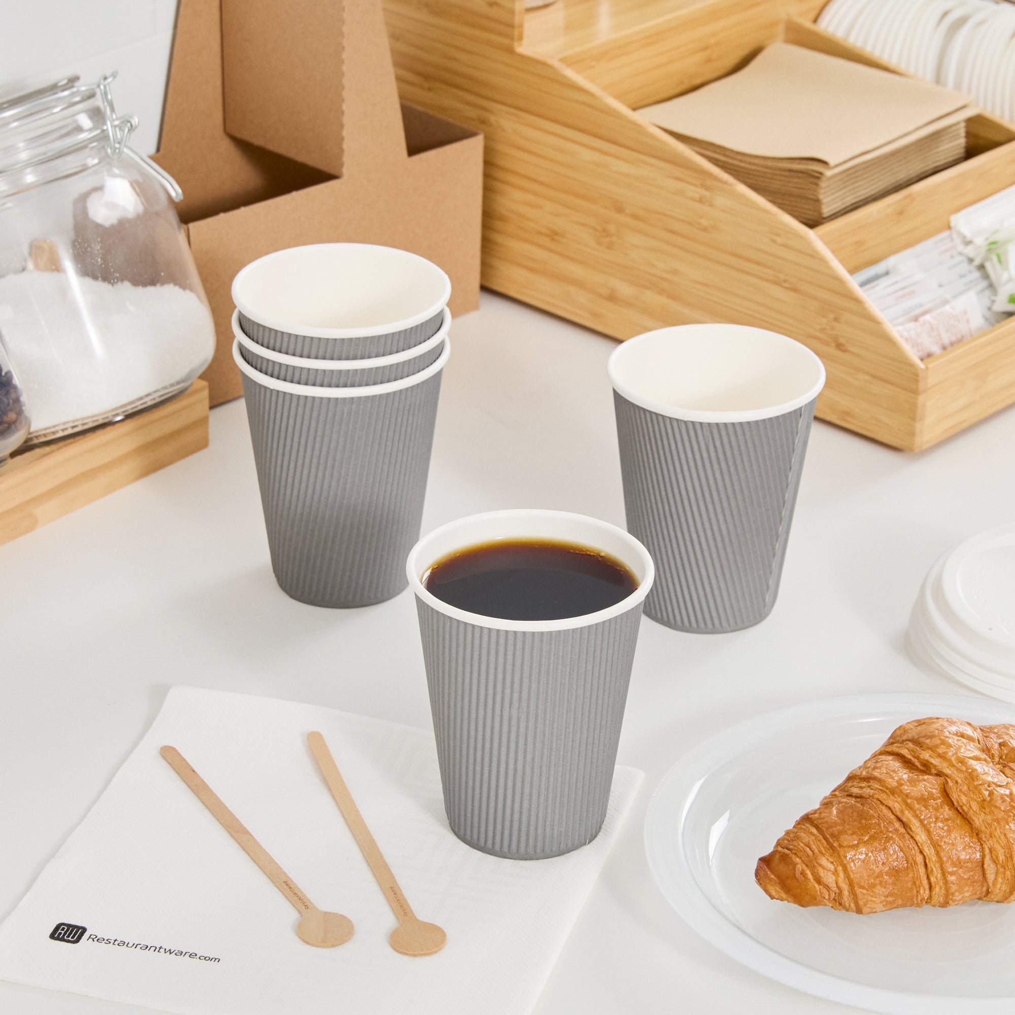 12 oz Gray Ripple Wall Paper Coffee Cups - 25 Count Box (3.5