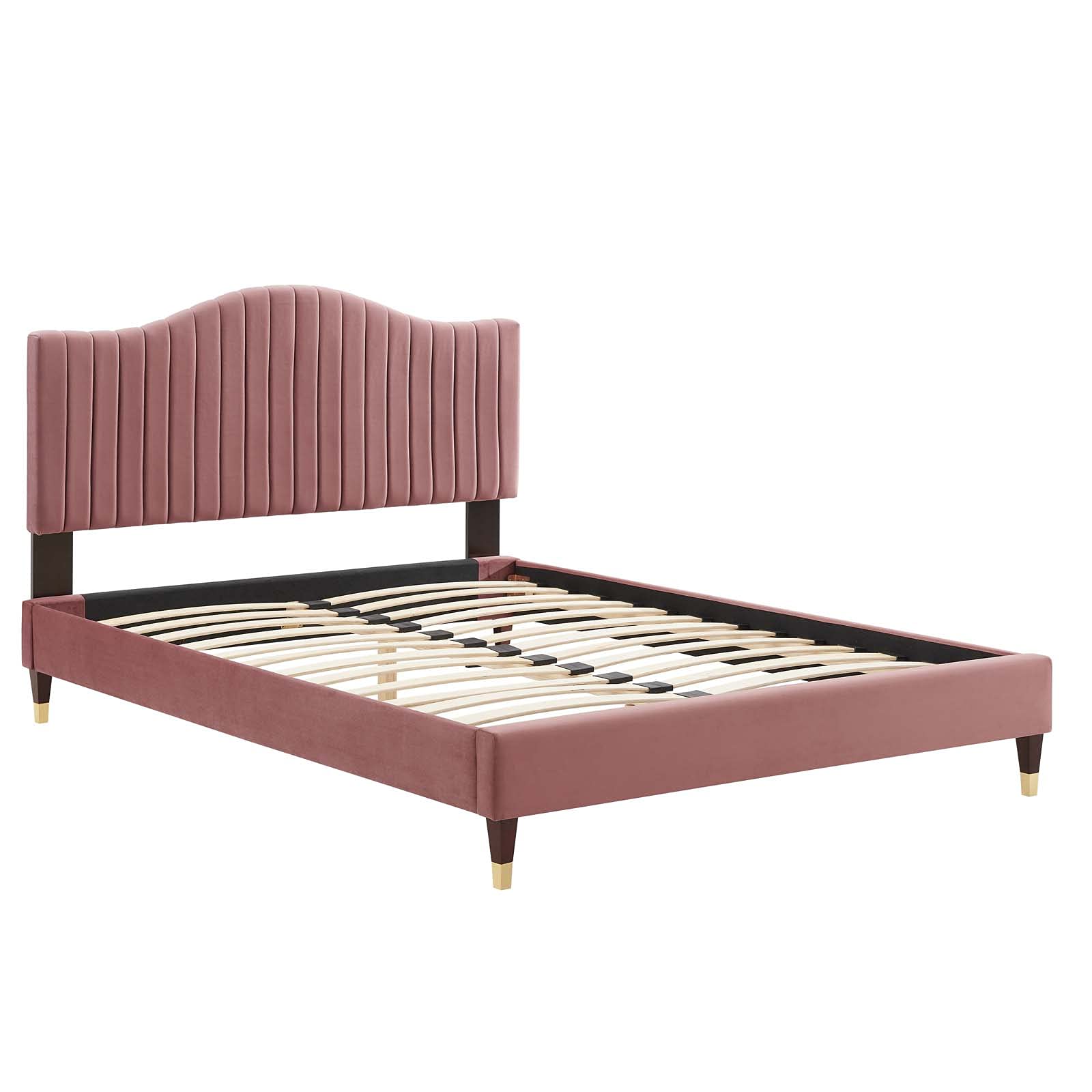 Modway Juniper Queen Size Platform Bed Frame in Dusty Rose - Modern Minimalist Bedroom Furniture for Small Spaces & Guest Rooms