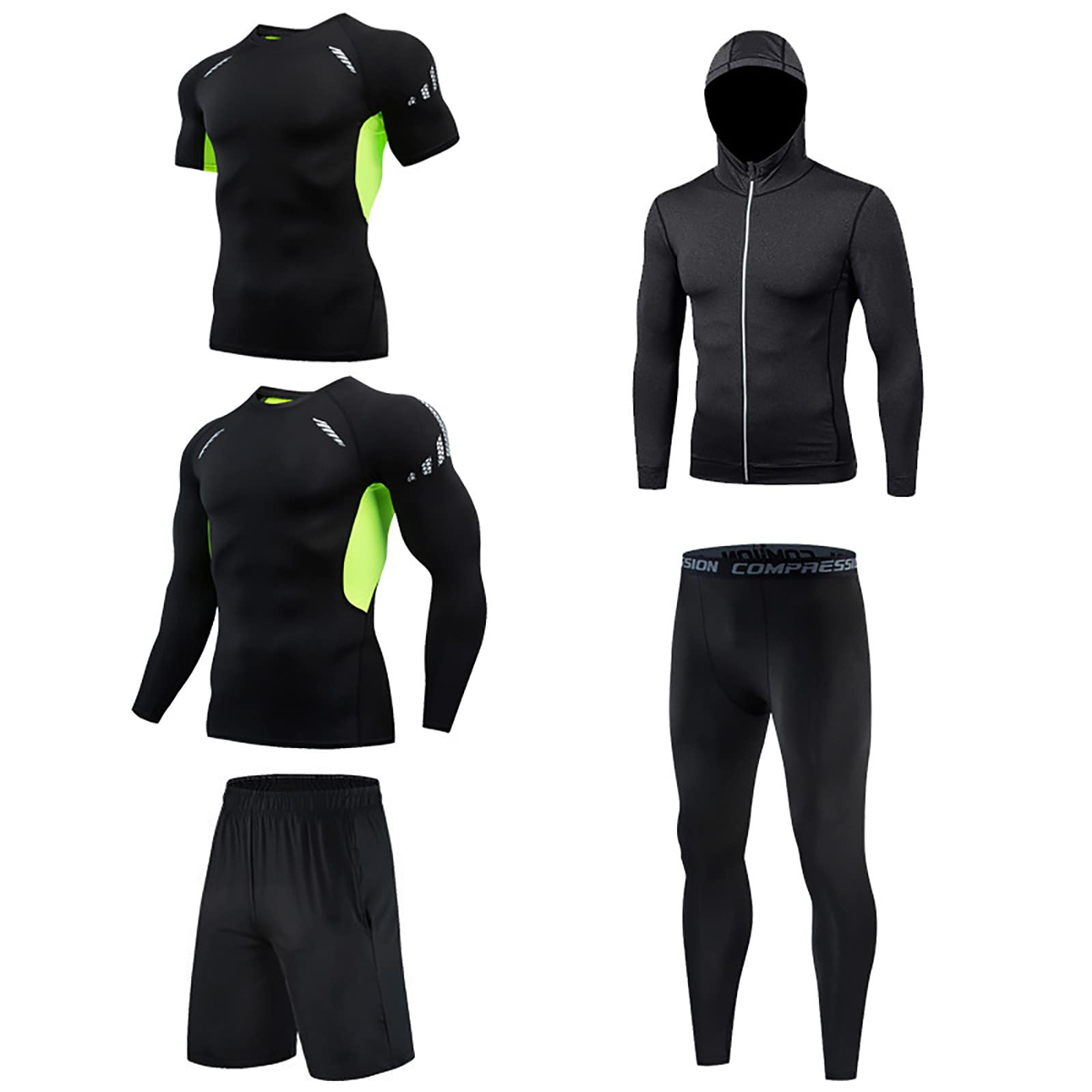 5 Pack Men's Gym Clothes Set - Compression Underwear, Running Shorts & Workout Leggings - Moisture Wicking Athletic Wear for Training, Jogging & Fitness | Perfect for Gym, Sports & Outdoor Activities