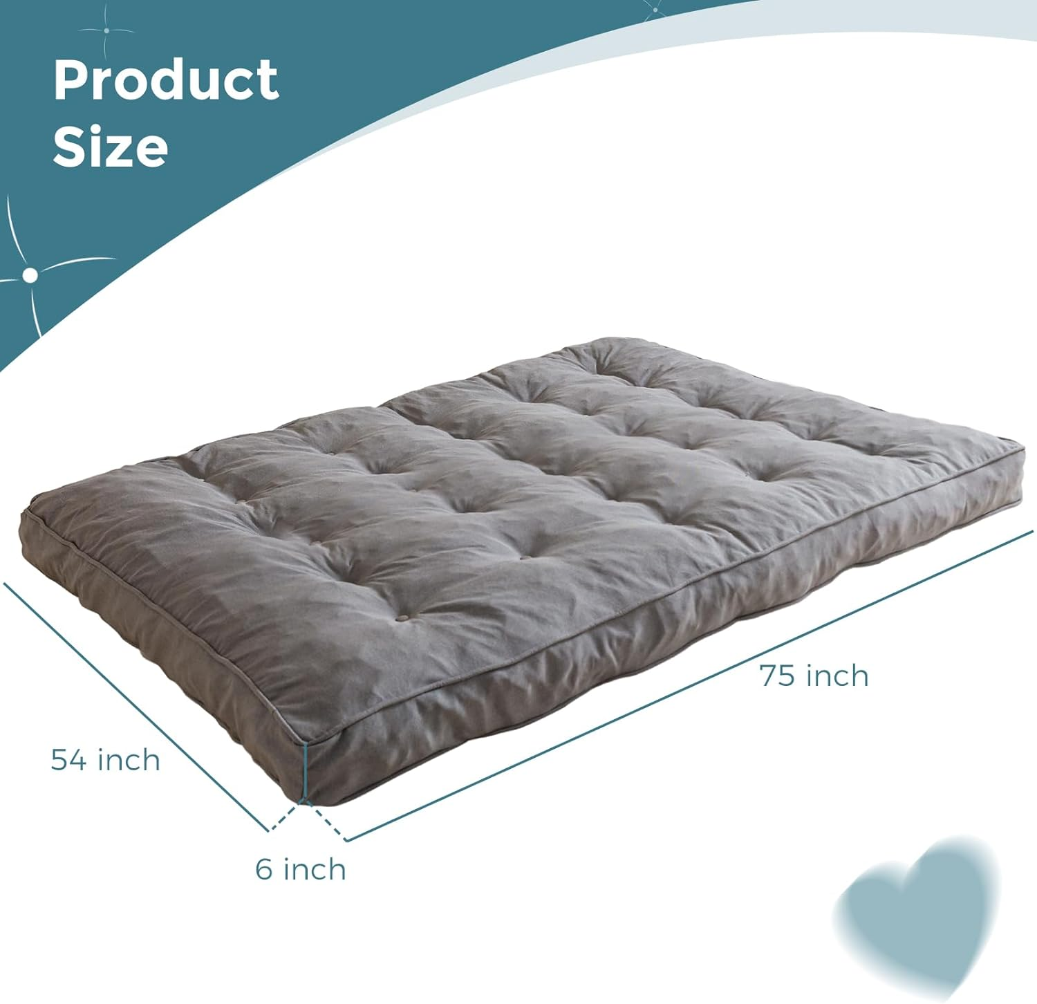 MAXYOYO 6-Inch Thick Futon Mattress with Shredded Foam Filling - Medium Firm Grey Sofa Bed Couch Mattress for Guest Room, Dorm, Apartment & Small Spaces (Frame Not Included)