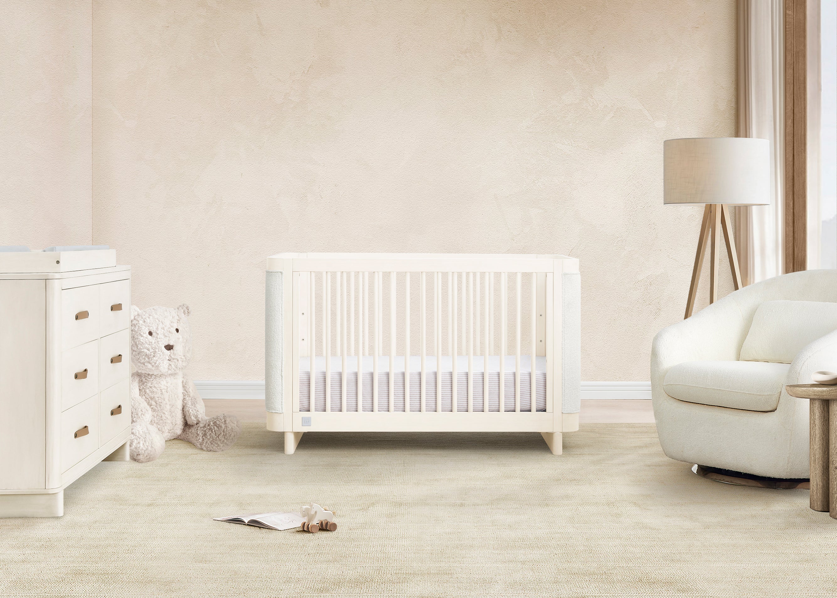 Callie 4-in-1 Convertible Upholstered Baby Crib - Toddler Bed, Daybed & Full-Size Bed Conversion - Nursery Furniture for Boys & Girls - Perfect for Newborns to Teens