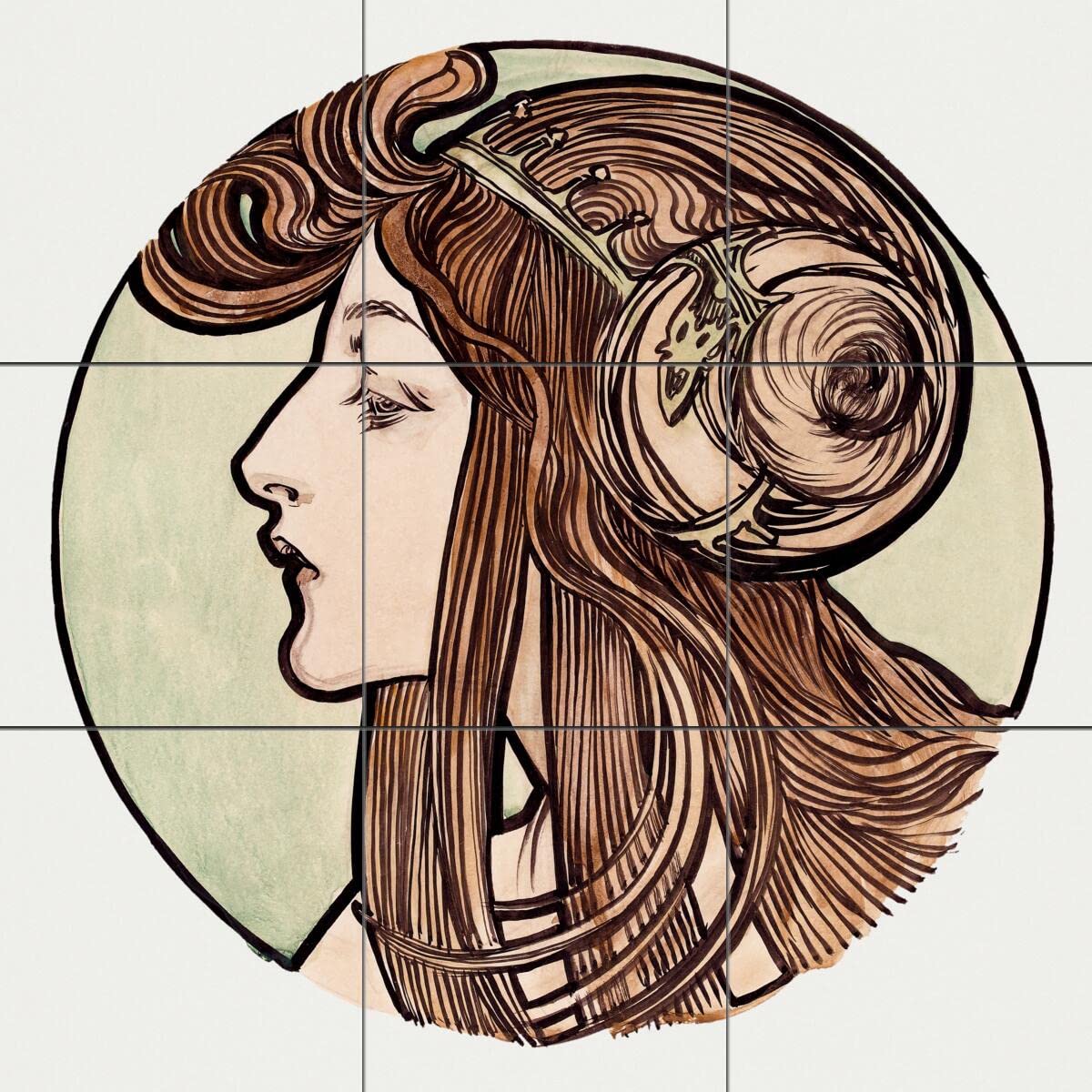 Alphonse Mucha Tile Mural Kitchen Backsplash - Vintage Art Nouveau Wall Decor - Fouquet Boutique VI - Perfect for Home Renovation & Bohemian Style Kitchens