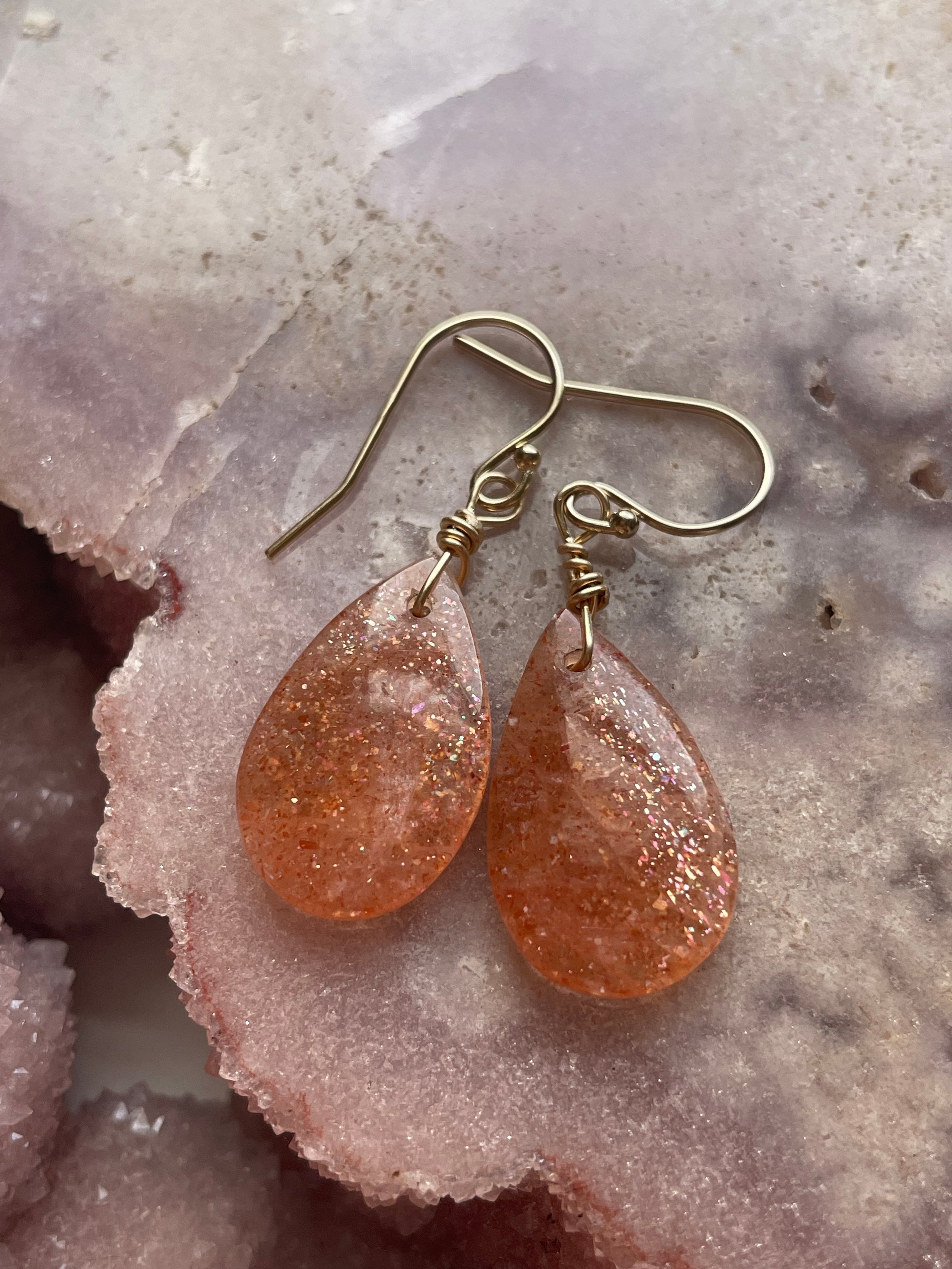 Orange Sunstone Gold Filled Crystal Gemstone Earrings for Women | Dainty Boho Jewelry | Perfect for Everyday Wear & Special Occasions