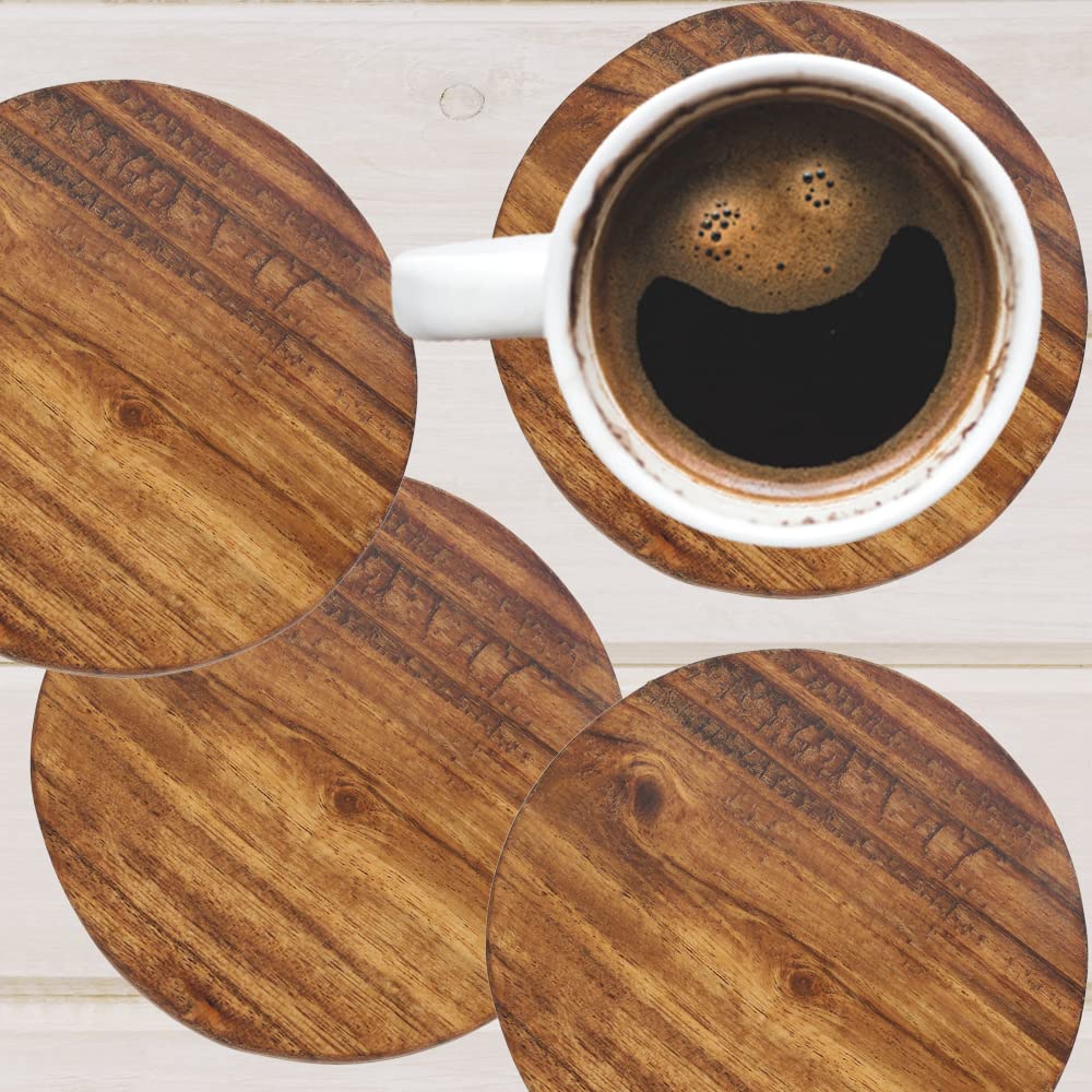 Anko Set of 4 Acacia Wood Coasters for Drinks - Reversible Tea & Coffee Coasters with Heat & Stain Resistance - 10cm Round Coasters for Dining Table, Coffee Mugs, Beer Cans & Water Glasses - Perfect for Home, Office & Restaurant Use