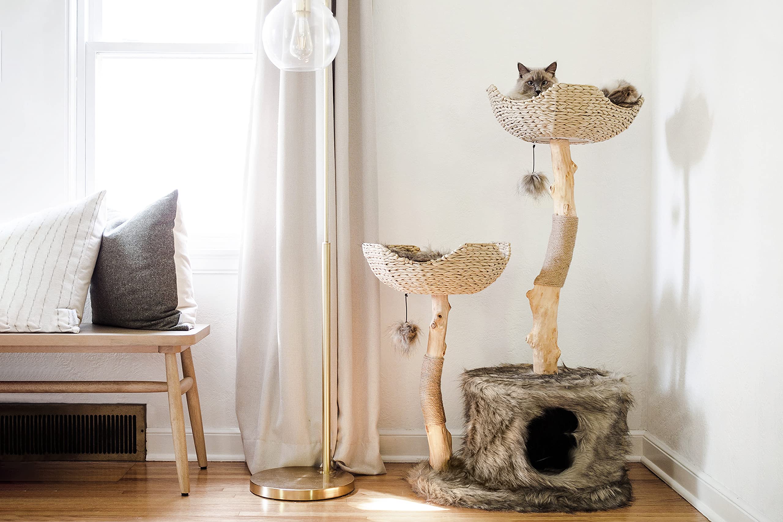 Premium MAU Modern Cat Tree Tower for Large Cats - Natural Wood Cat Climbing Structure with Scratching Posts & Condo - Perfect Gift for Cat Lovers - Ideal for Indoor Play & Relaxation Spaces
