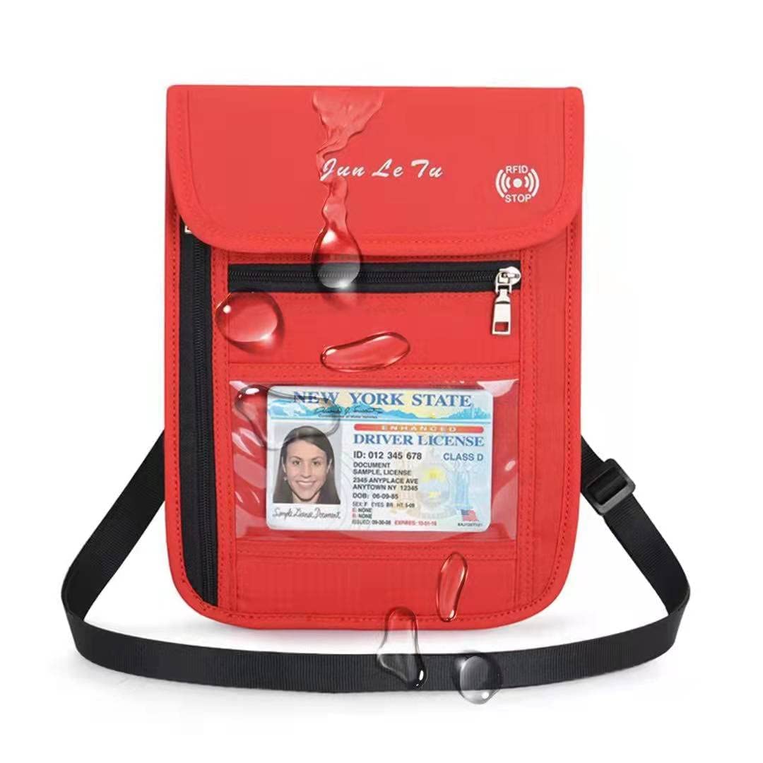 RFID Blocking Passport Holder with Visual Window - Waterproof Travel Wallet for Men & Women | Secure Document Organizer for Airports, Vacations & Business Trips | Red