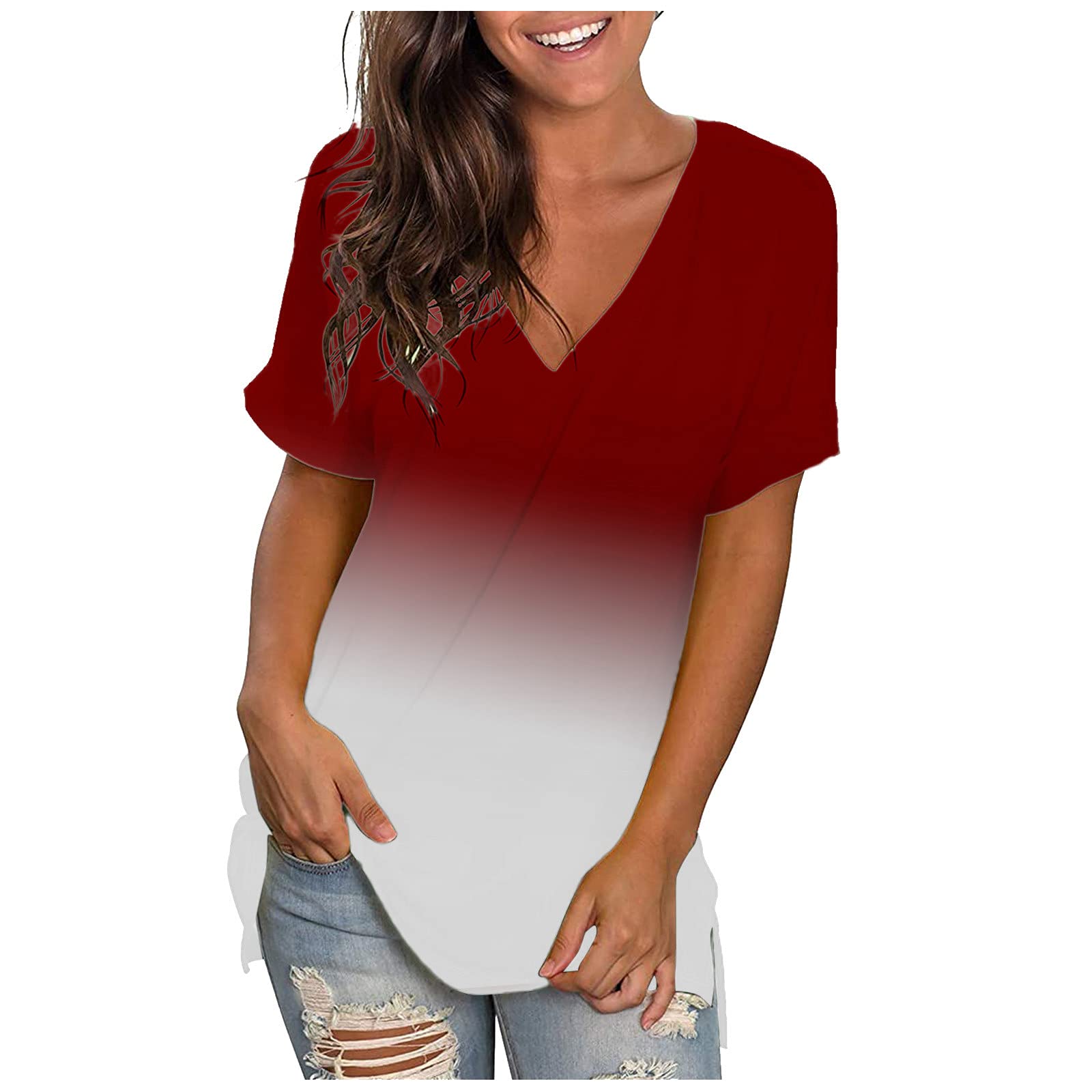 Stylish Women's Summer T-Shirts - Soft Short Sleeve V-Neck Pocket Tees for Casual Wear | Perfect for Beach Outings, Weekend Errands & Summer Vacations