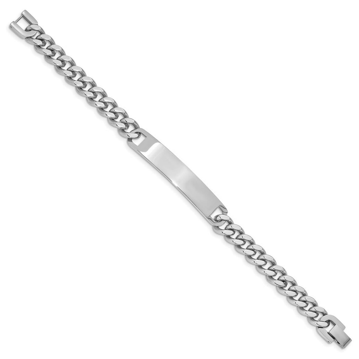 Solid Rhodium Plated Large Polished ID Bracelet for Women - 8.25 Inch 10mm Wide Stainless Steel Identification Bracelet | Perfect for Everyday Wear, Gifts & Special Occasions