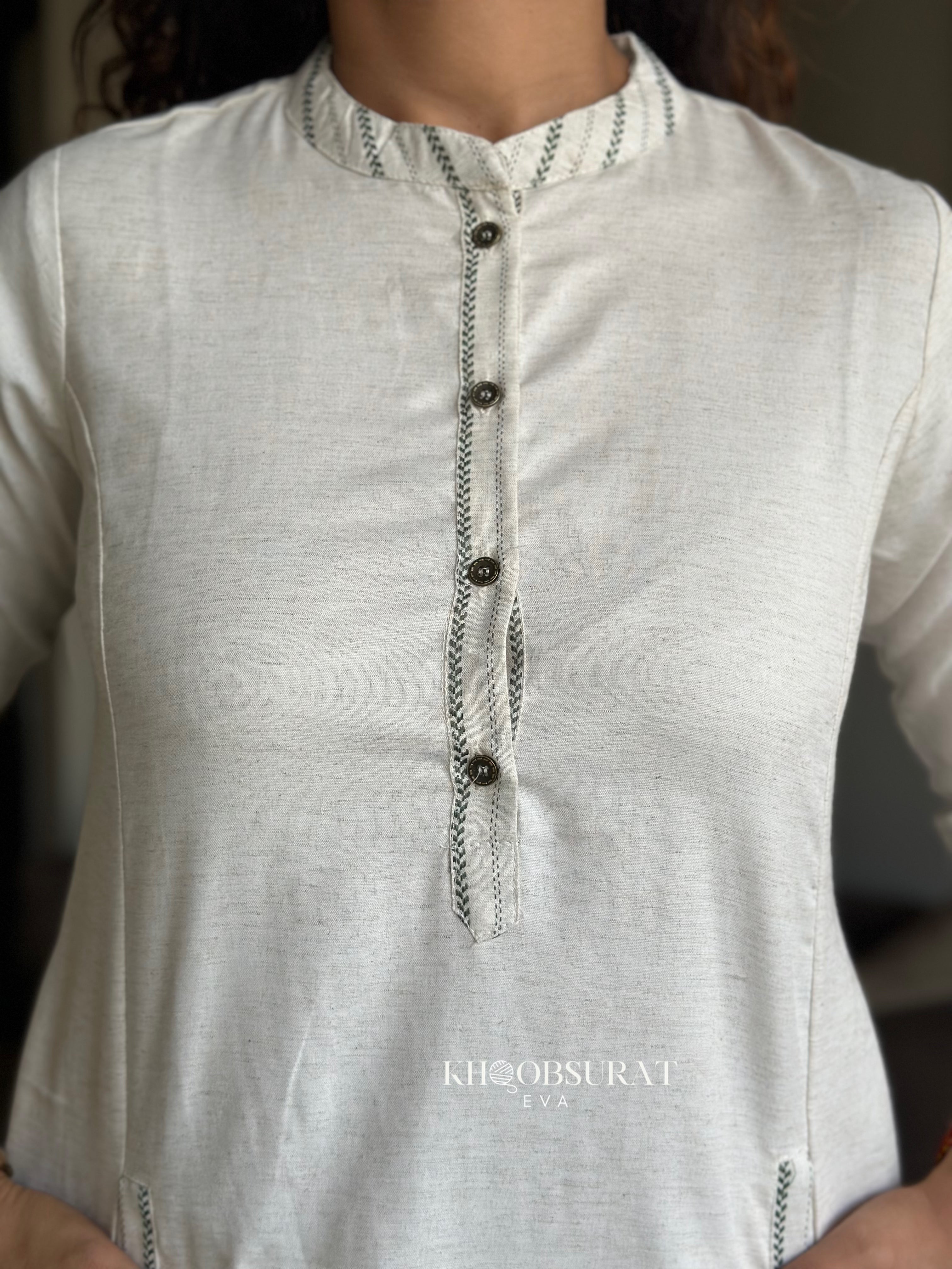 Fresh White Linen Duo Kurta Set for Women - Comfortable Cotton Ethnic Wear for Casual Outings & Festive Occasions