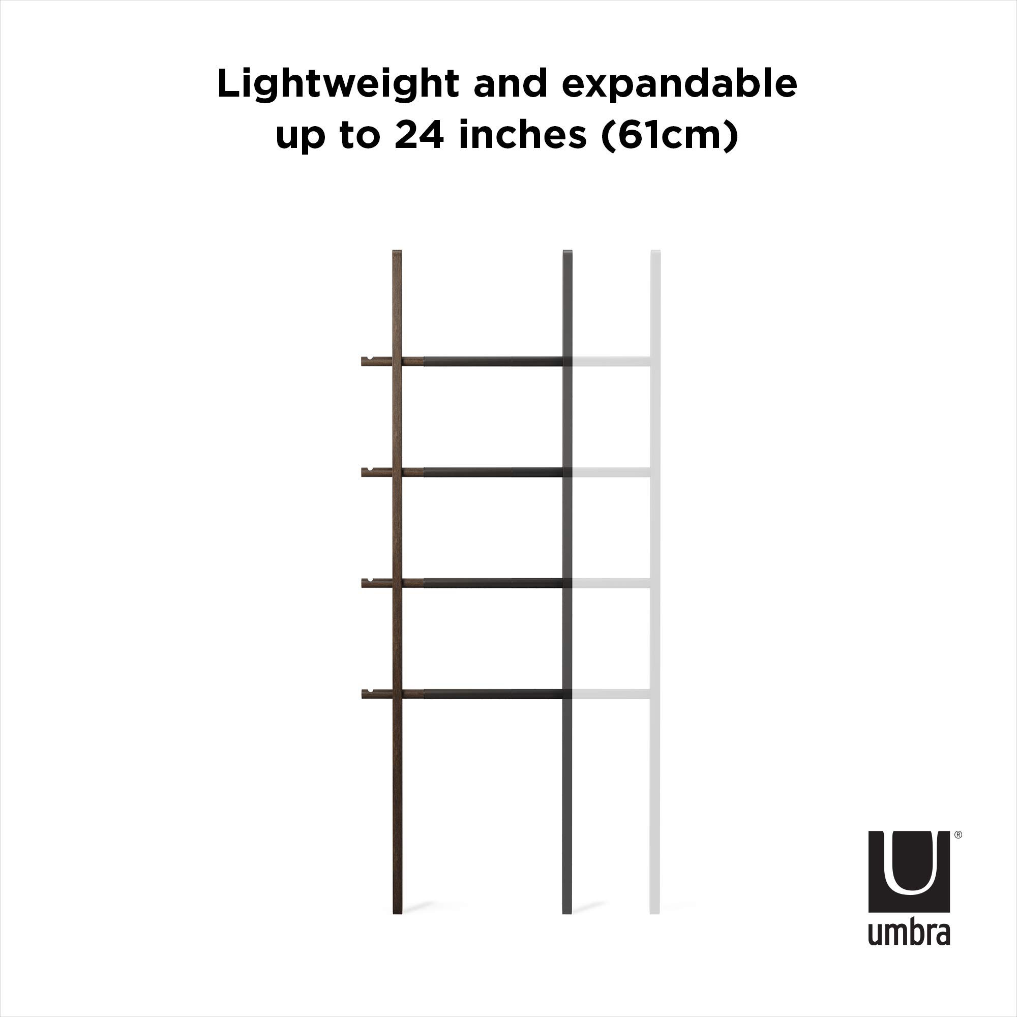 Umbra Hub Ladder - Expandable Freestanding Clothing Rack, Bathroom Towel Holder & Clothes Organizer in Black/Walnut - Perfect for Bedroom, Laundry Room & Small Space Organization