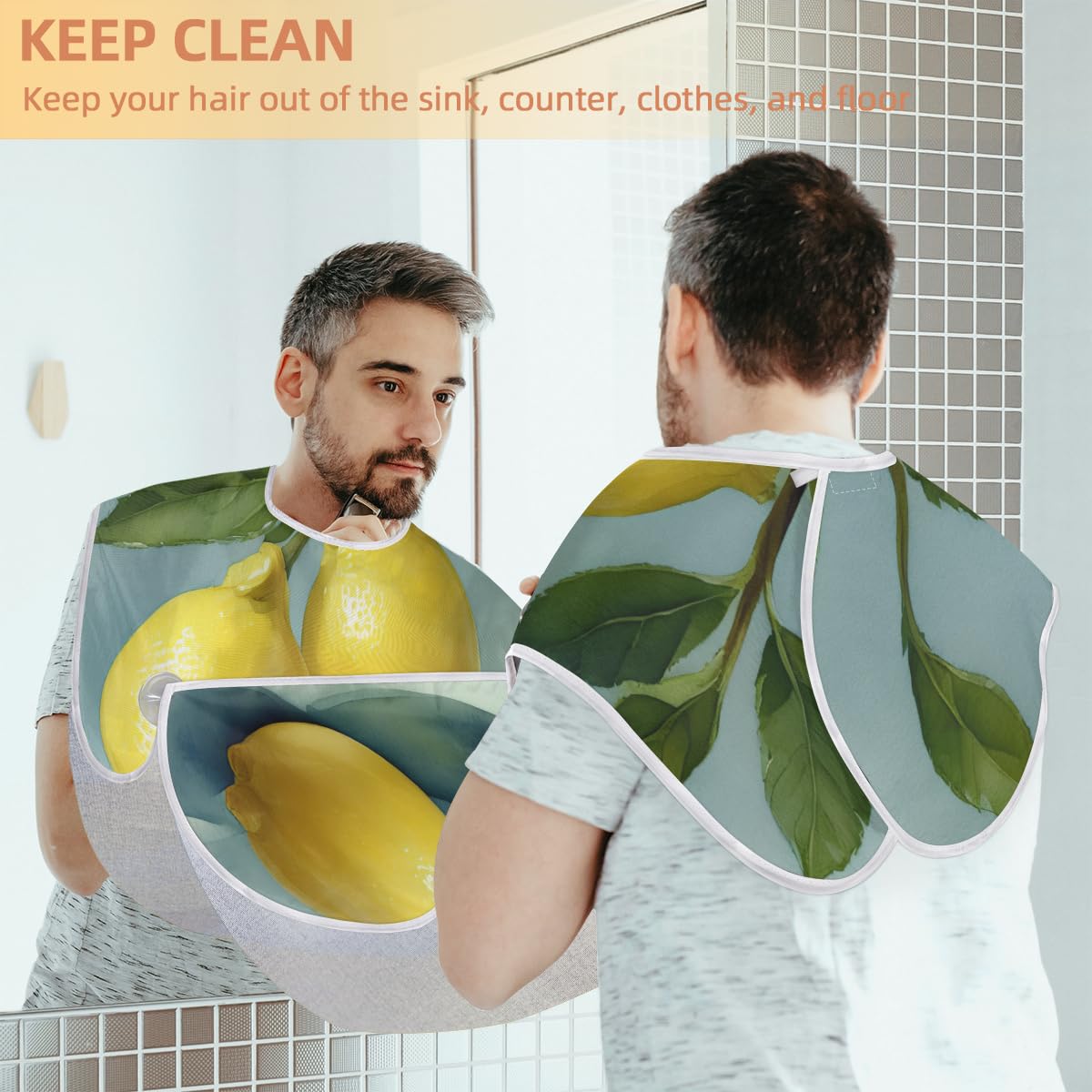 Men's Lemon Fruit Pattern Shaving Bib - Waterproof Beard Trimming Apron for Hair Dye & Makeup Artists - Sink Hair Catcher with Gift Box - Perfect for Barbershops, Home Grooming & Salon Styling