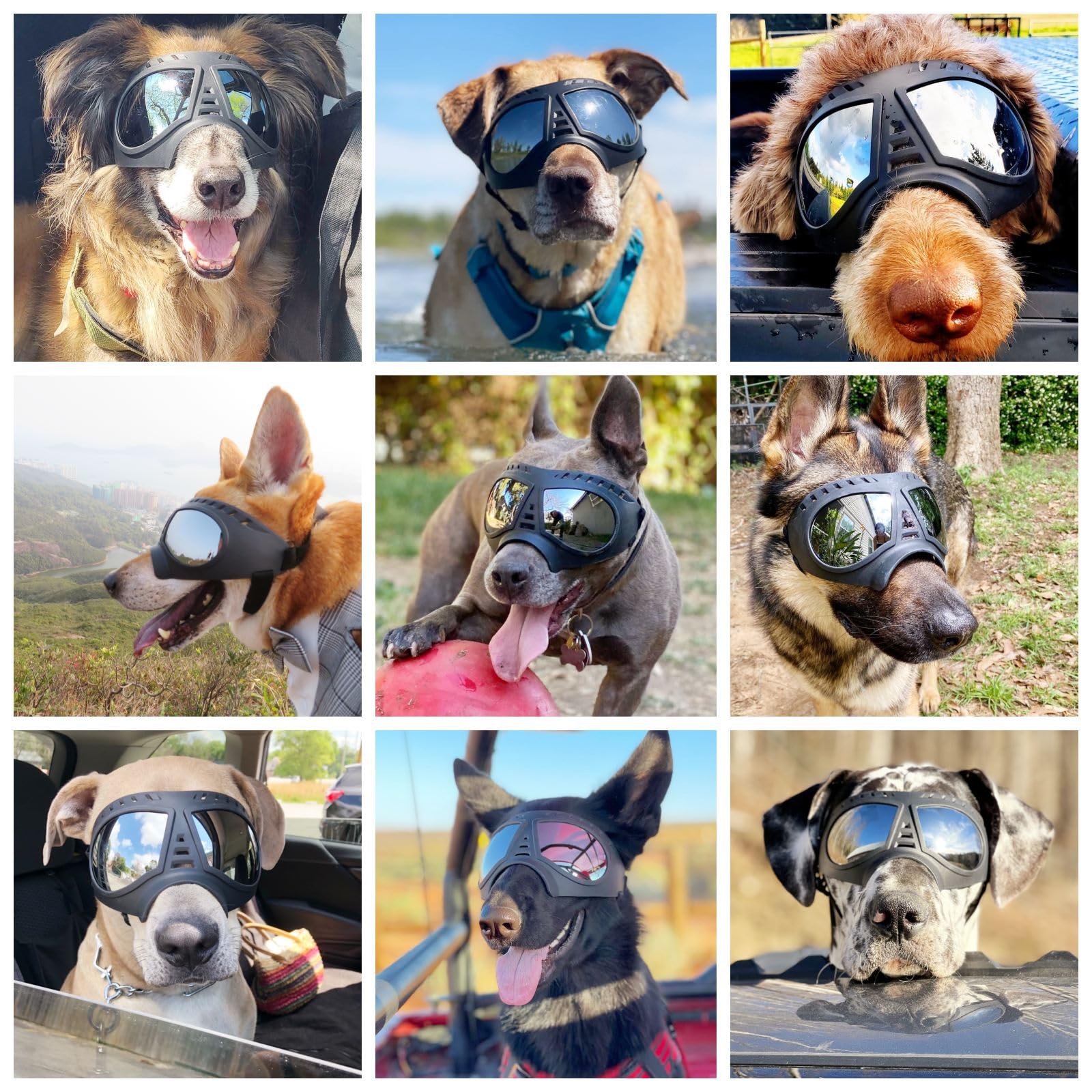 **Namsan Dog Goggles for Large Dogs – UV Protection, Soft Frame, Adjustable Fit – Tactical Dog Sunglasses for Summer Driving & Winter Snow – Medium to Large Breeds with Wide Snout (Black)**    *Perfect for outdoor adventures, beach trips, hiking, and snowy terrain to keep your dog's eyes safe and comfortable!*
