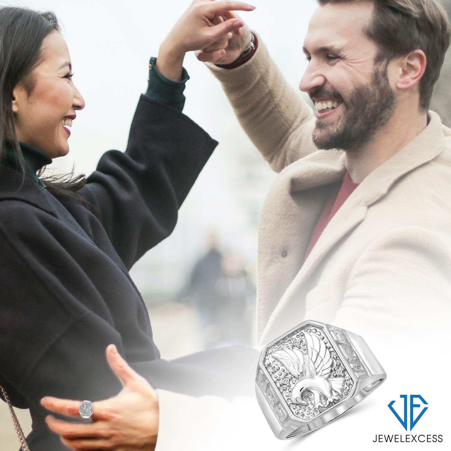 Premium .925 Sterling Silver Eagle Ring for Men – Genuine Diamond Accent Dad's Gift – Durable Handcrafted Jewelry for Birthday, Anniversary & Father's Day